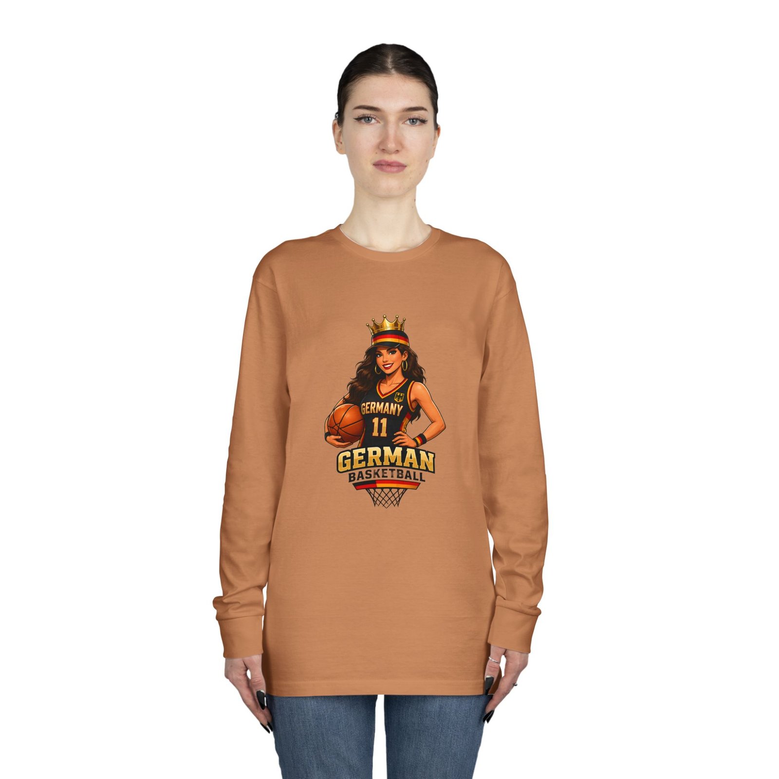 German Basketball Queen Long Sleeve Tee — Women’s Basketball Jersey Graphic - Image 28