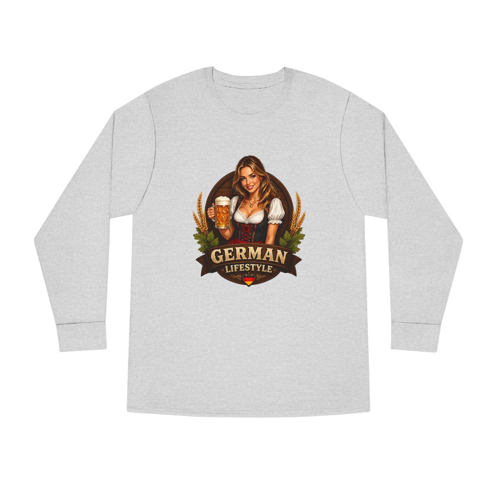 German Lifestyle Long Sleeve Tee — Oktoberfest Beer Girl Graphic - Image 5