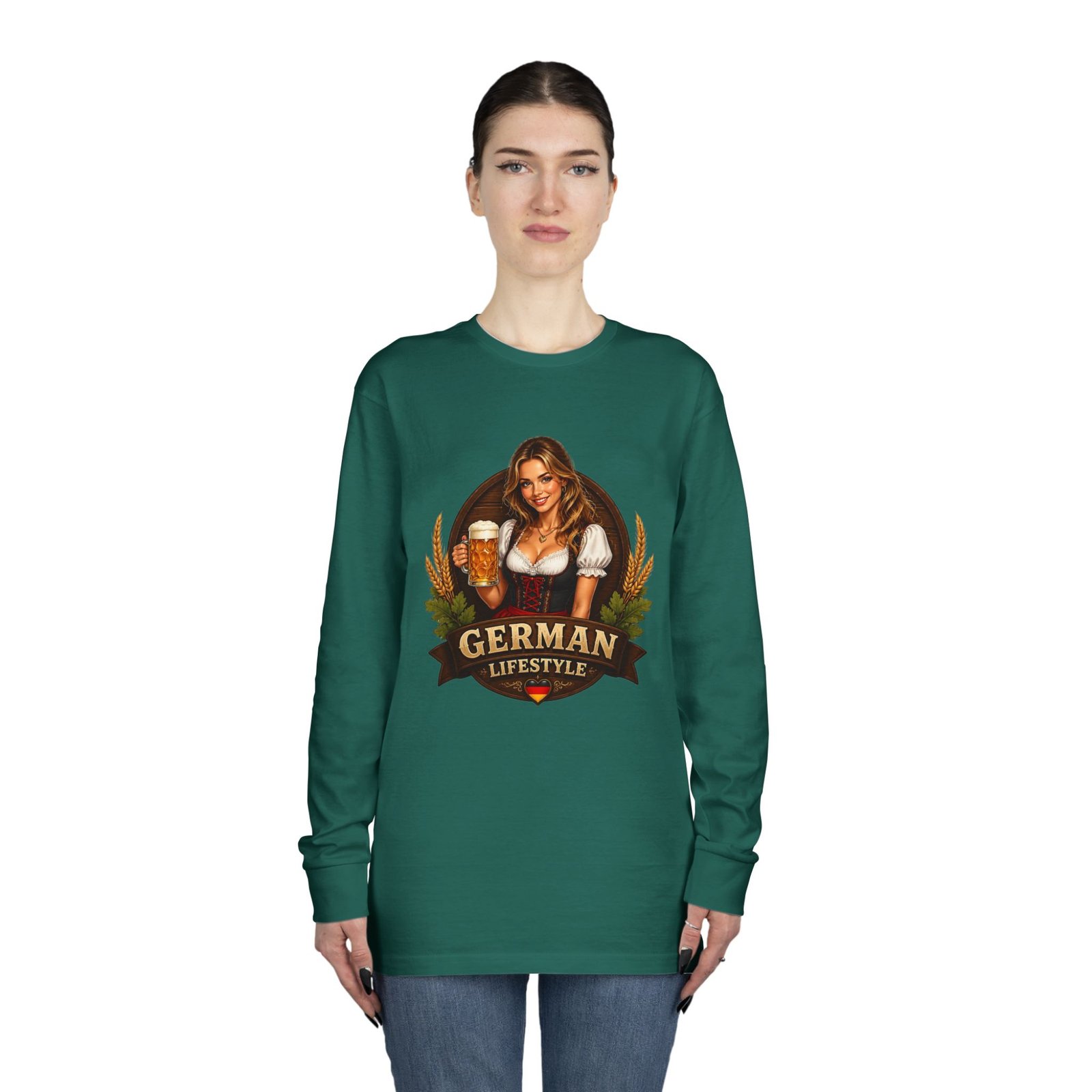 German Lifestyle Long Sleeve Tee — Oktoberfest Beer Girl Graphic - Image 44