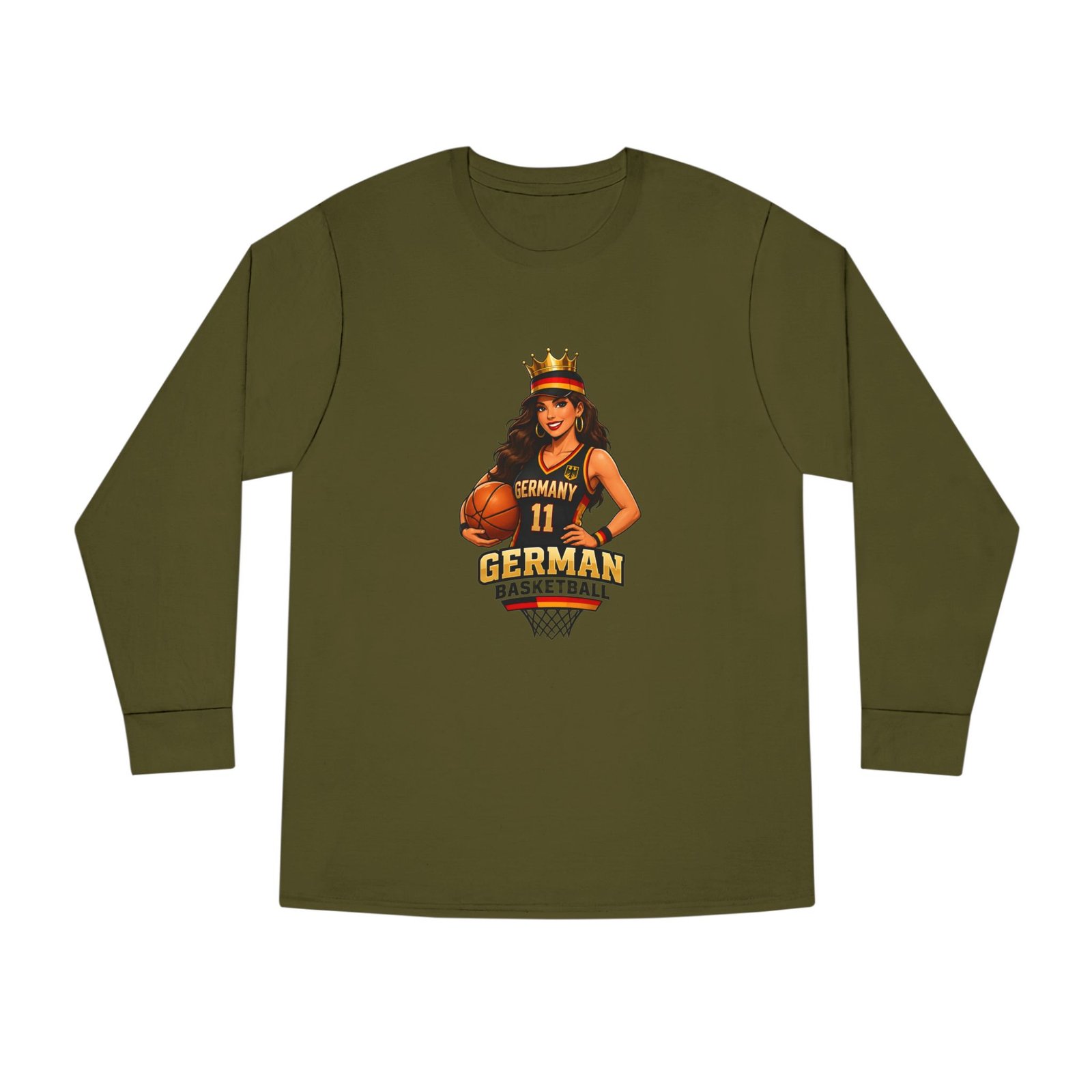 German Basketball Queen Long Sleeve Tee — Women’s Basketball Jersey Graphic - Image 37