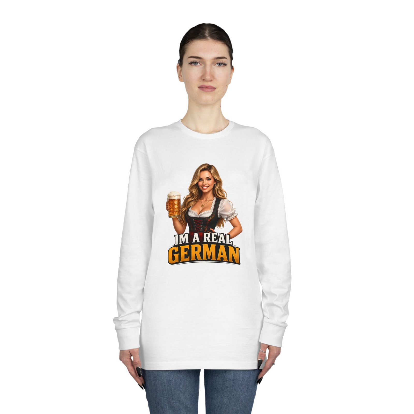 I'm A Real German Long Sleeve Tee — Oktoberfest Beer Dirndl Graphic - Image 4
