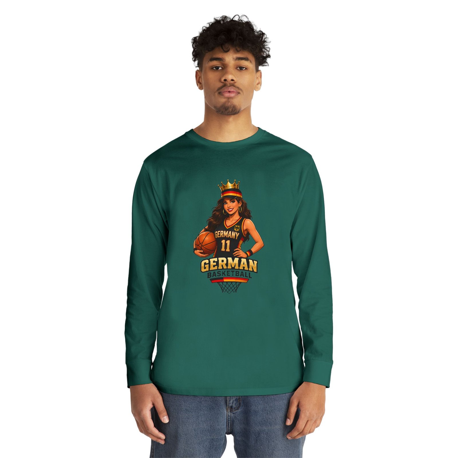 German Basketball Queen Long Sleeve Tee — Women’s Basketball Jersey Graphic - Image 43