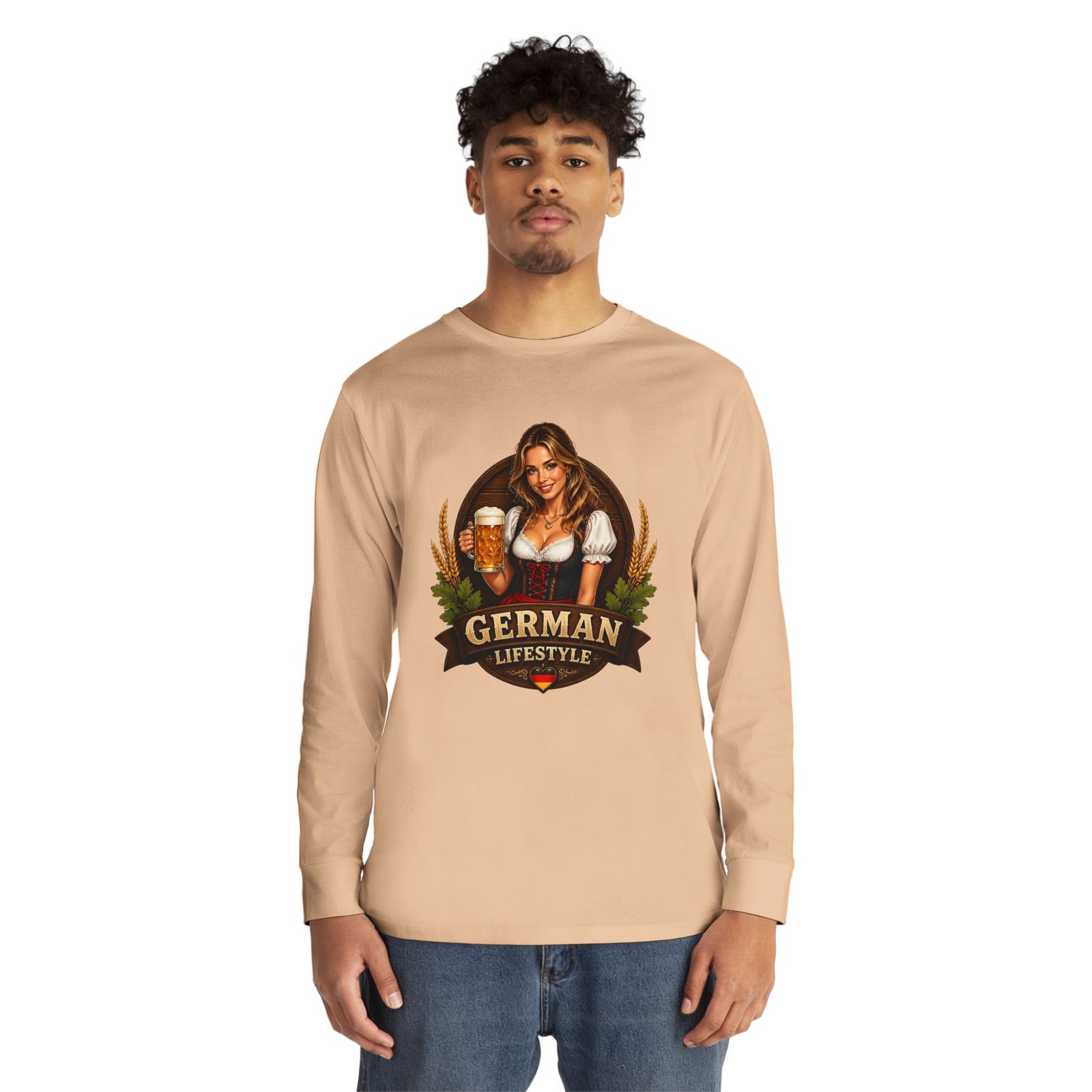 German Lifestyle Long Sleeve Tee — Oktoberfest Beer Girl Graphic - Image 23