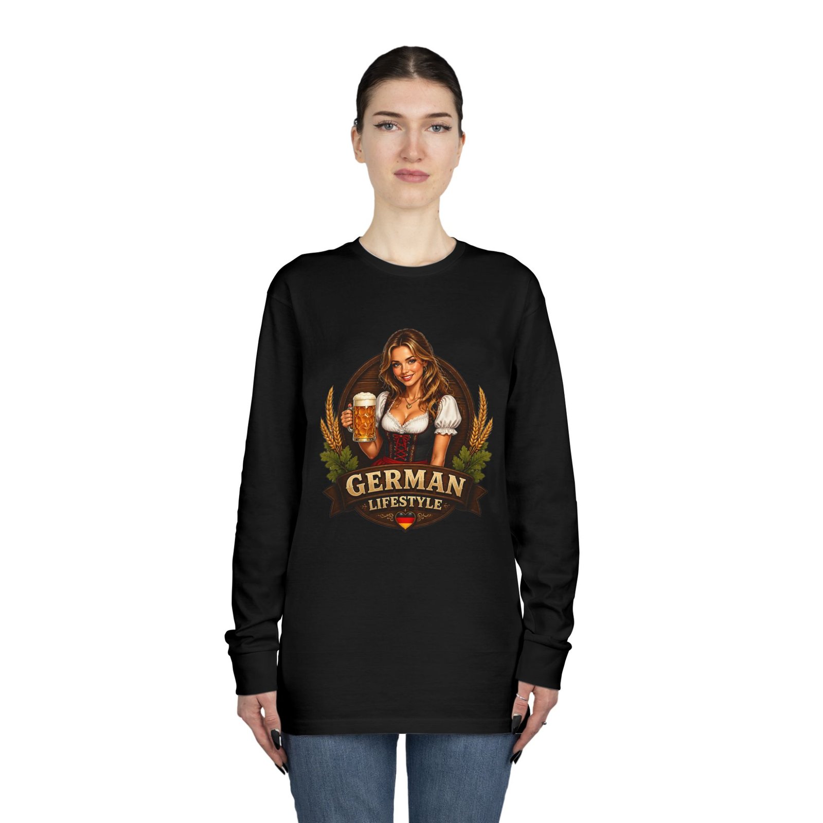 German Lifestyle Long Sleeve Tee — Oktoberfest Beer Girl Graphic - Image 16