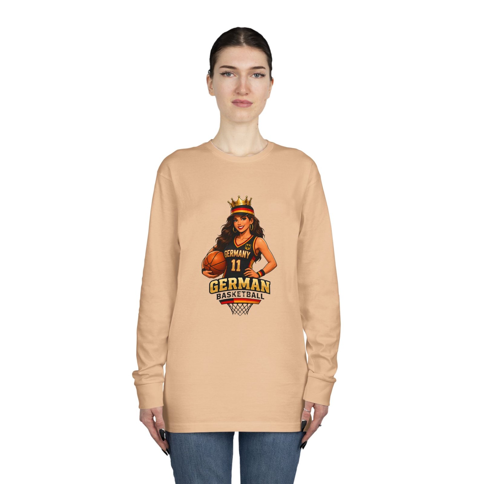 German Basketball Queen Long Sleeve Tee — Women’s Basketball Jersey Graphic - Image 24