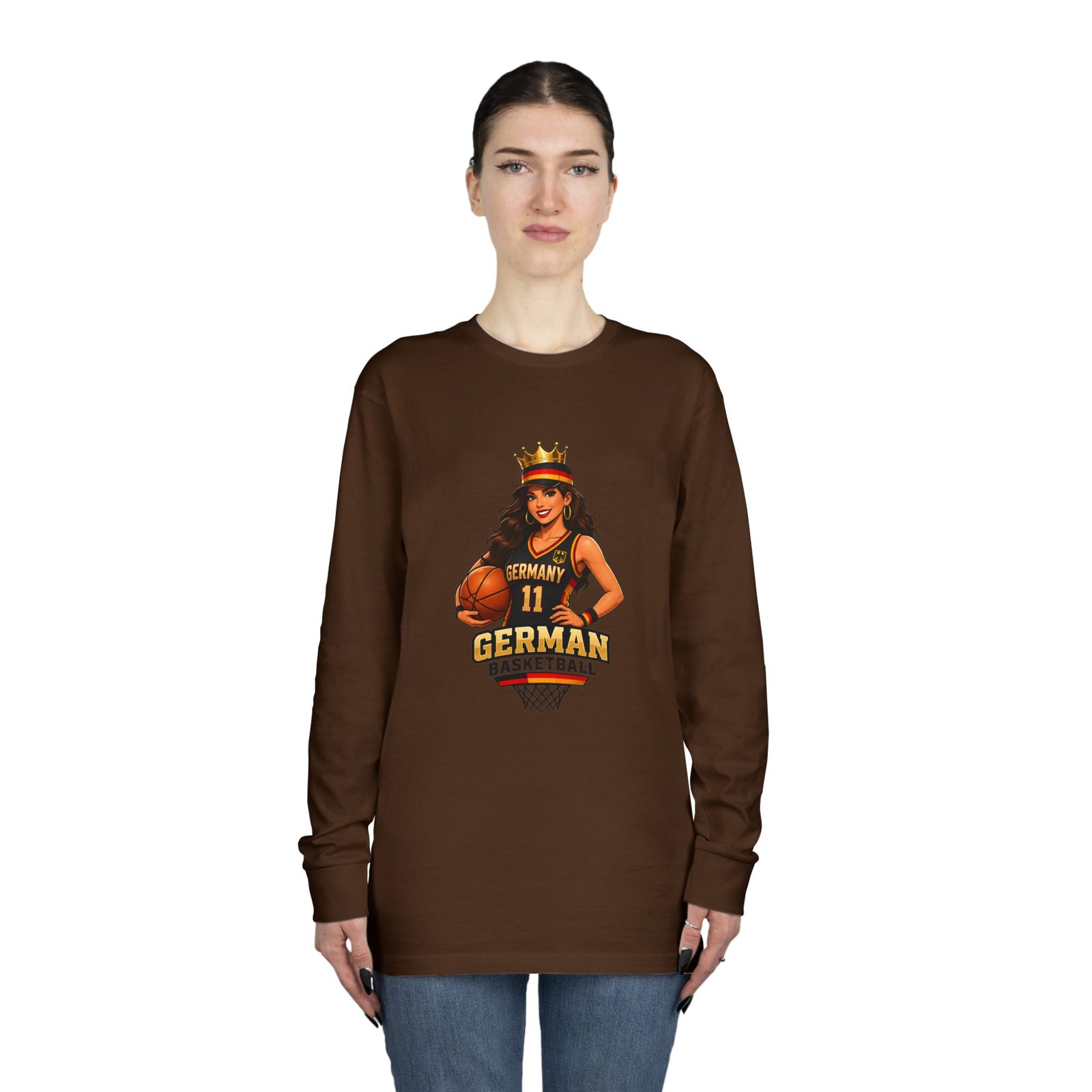 German Basketball Queen Long Sleeve Tee — Women’s Basketball Jersey Graphic - Image 36