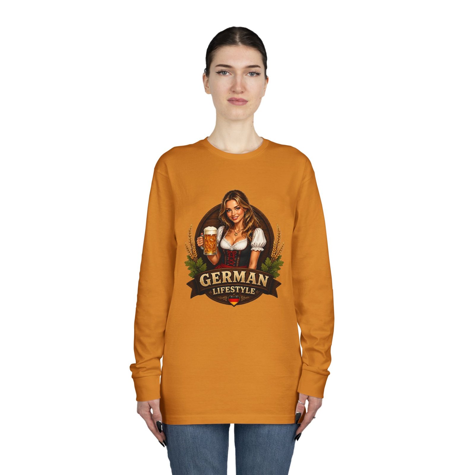 German Lifestyle Long Sleeve Tee — Oktoberfest Beer Girl Graphic - Image 32