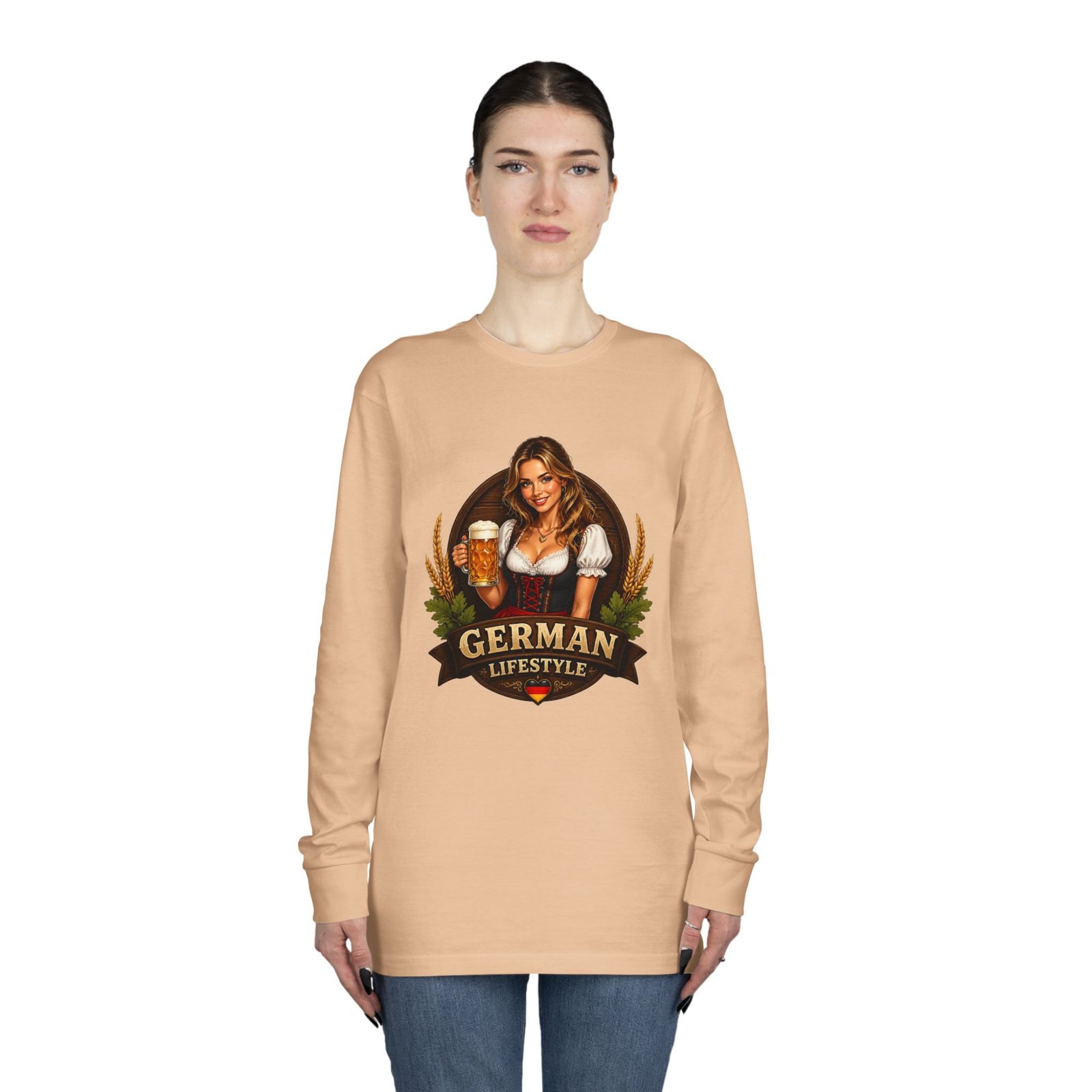 German Lifestyle Long Sleeve Tee — Oktoberfest Beer Girl Graphic - Image 24