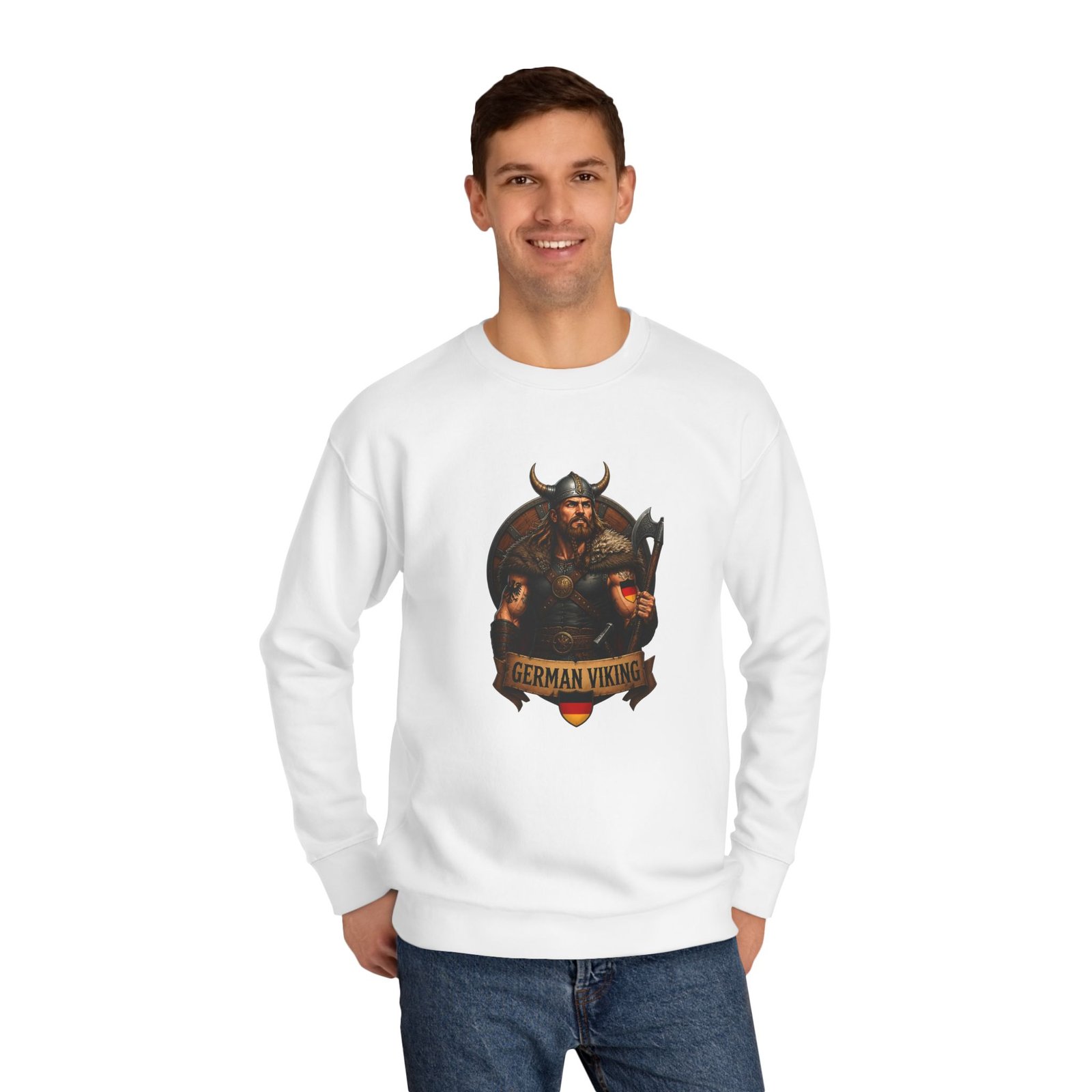 Viking Shield Crewneck Sweatshirt — 'German Viking' Rugged Norse Design - Image 3
