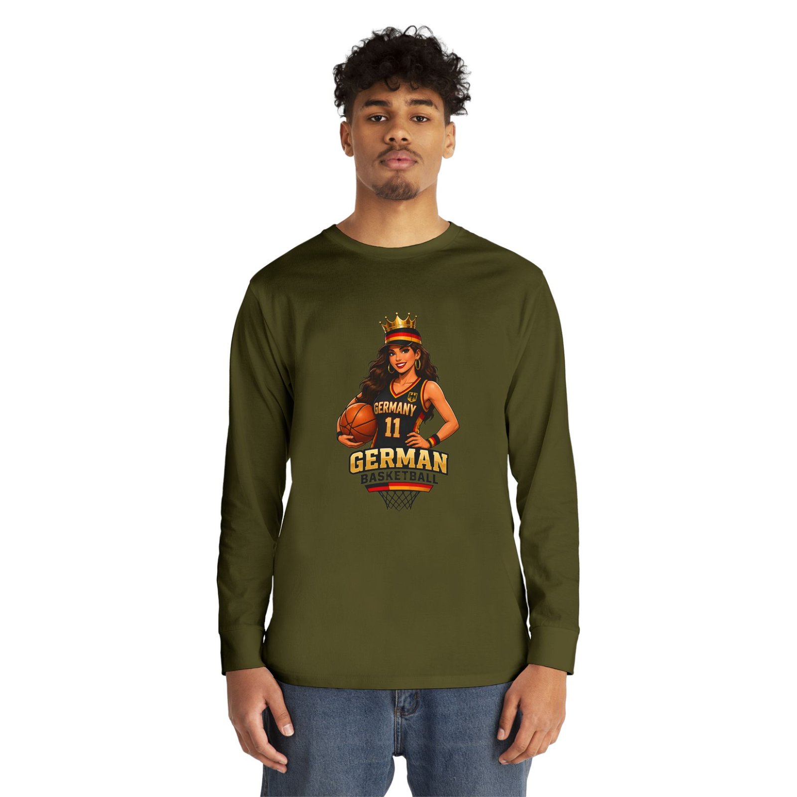 German Basketball Queen Long Sleeve Tee — Women’s Basketball Jersey Graphic - Image 39