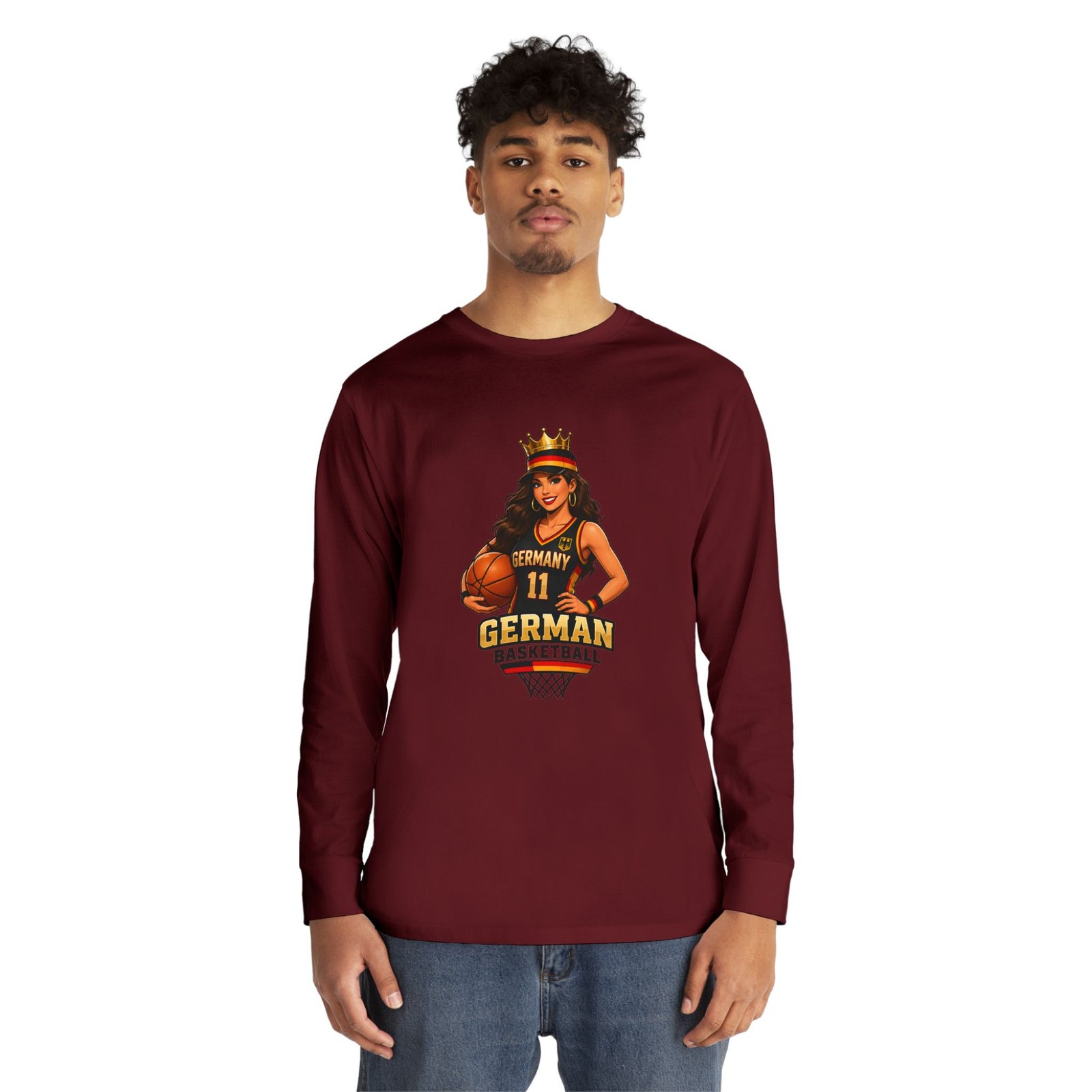 German Basketball Queen Long Sleeve Tee — Women’s Basketball Jersey Graphic - Image 55