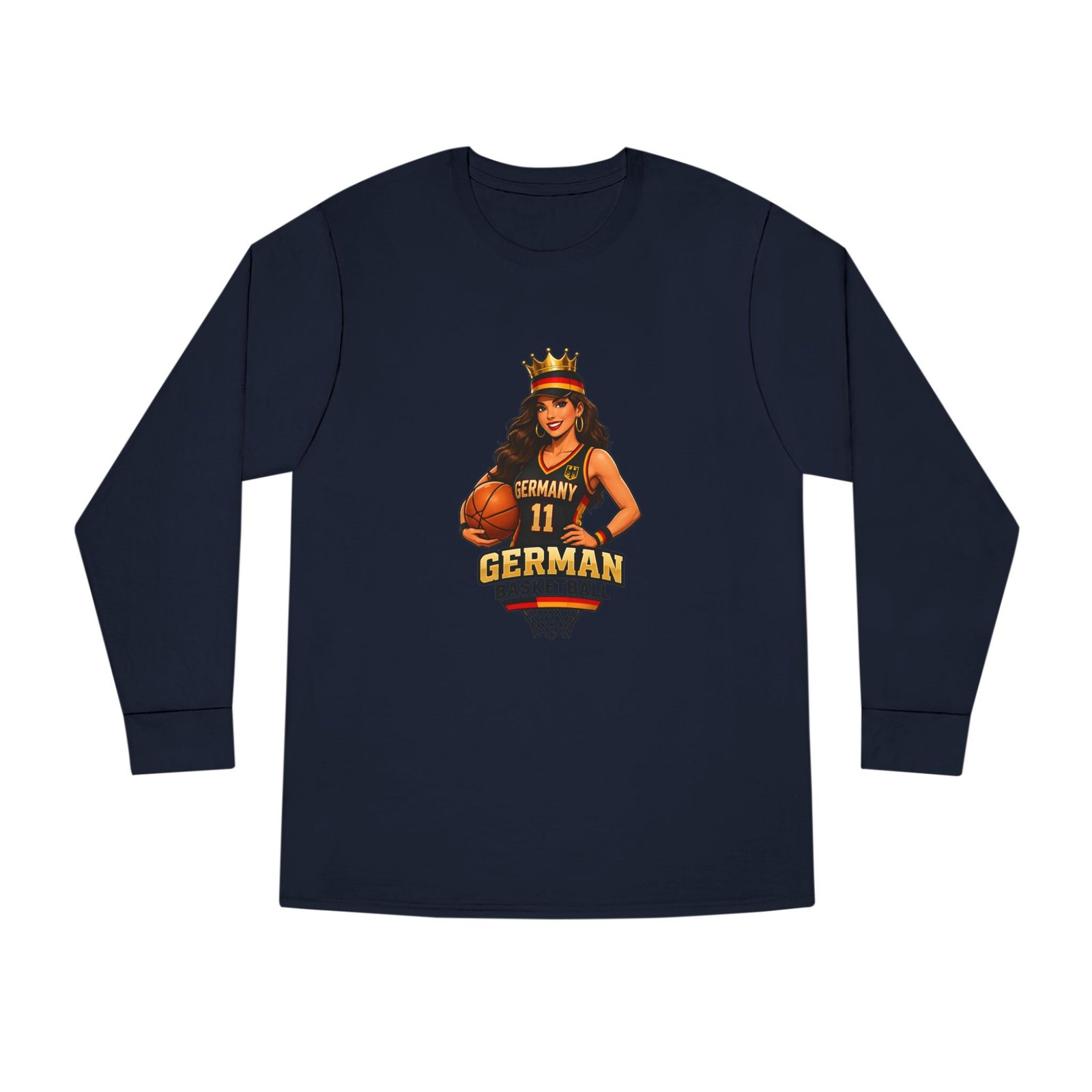 German Basketball Queen Long Sleeve Tee — Women’s Basketball Jersey Graphic - Image 49