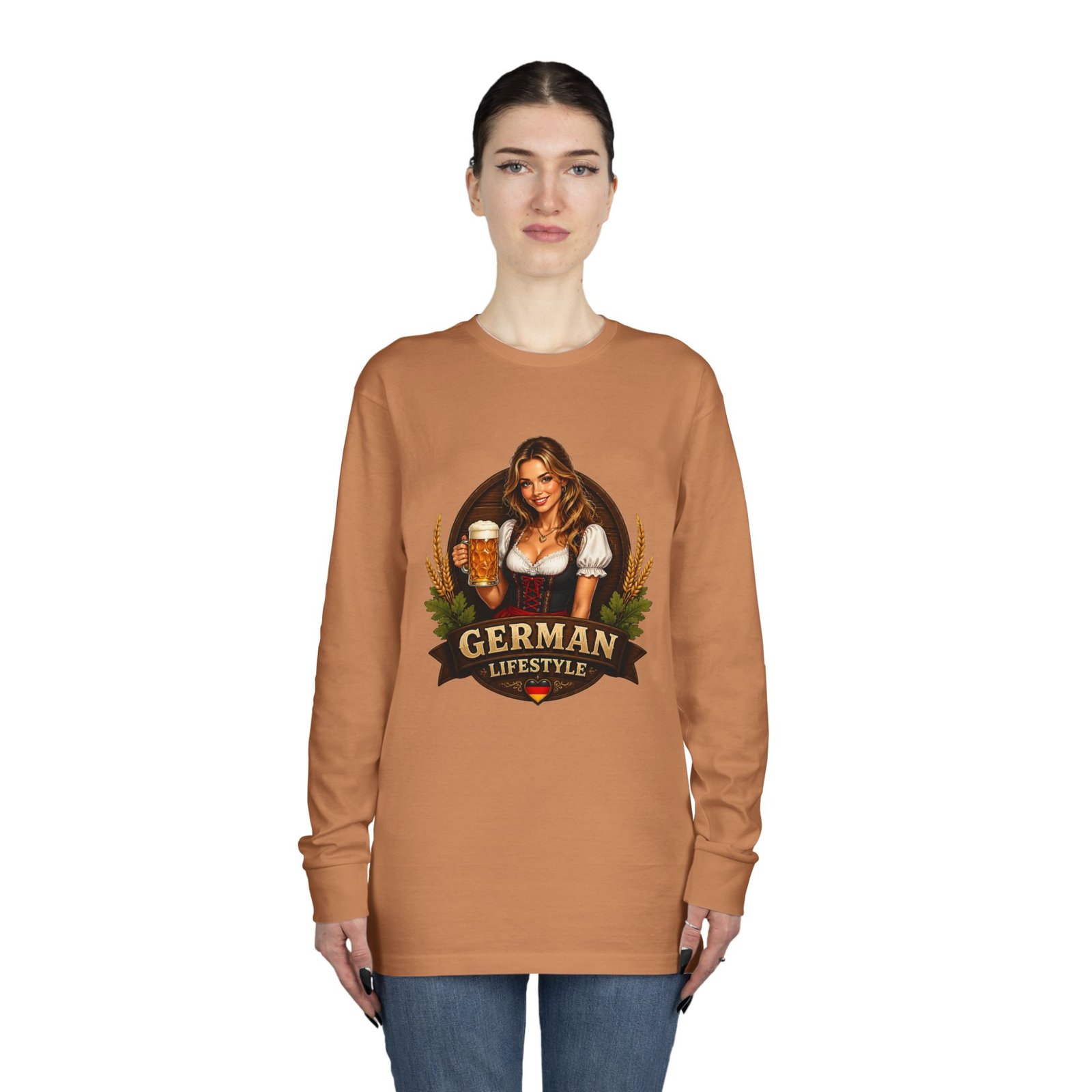 German Lifestyle Long Sleeve Tee — Oktoberfest Beer Girl Graphic - Image 28