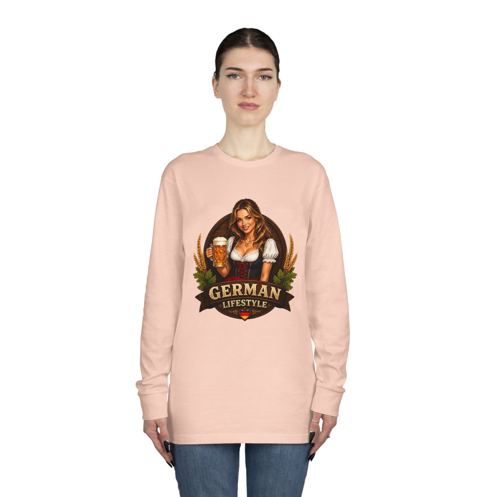 German Lifestyle Long Sleeve Tee — Oktoberfest Beer Girl Graphic - Image 20