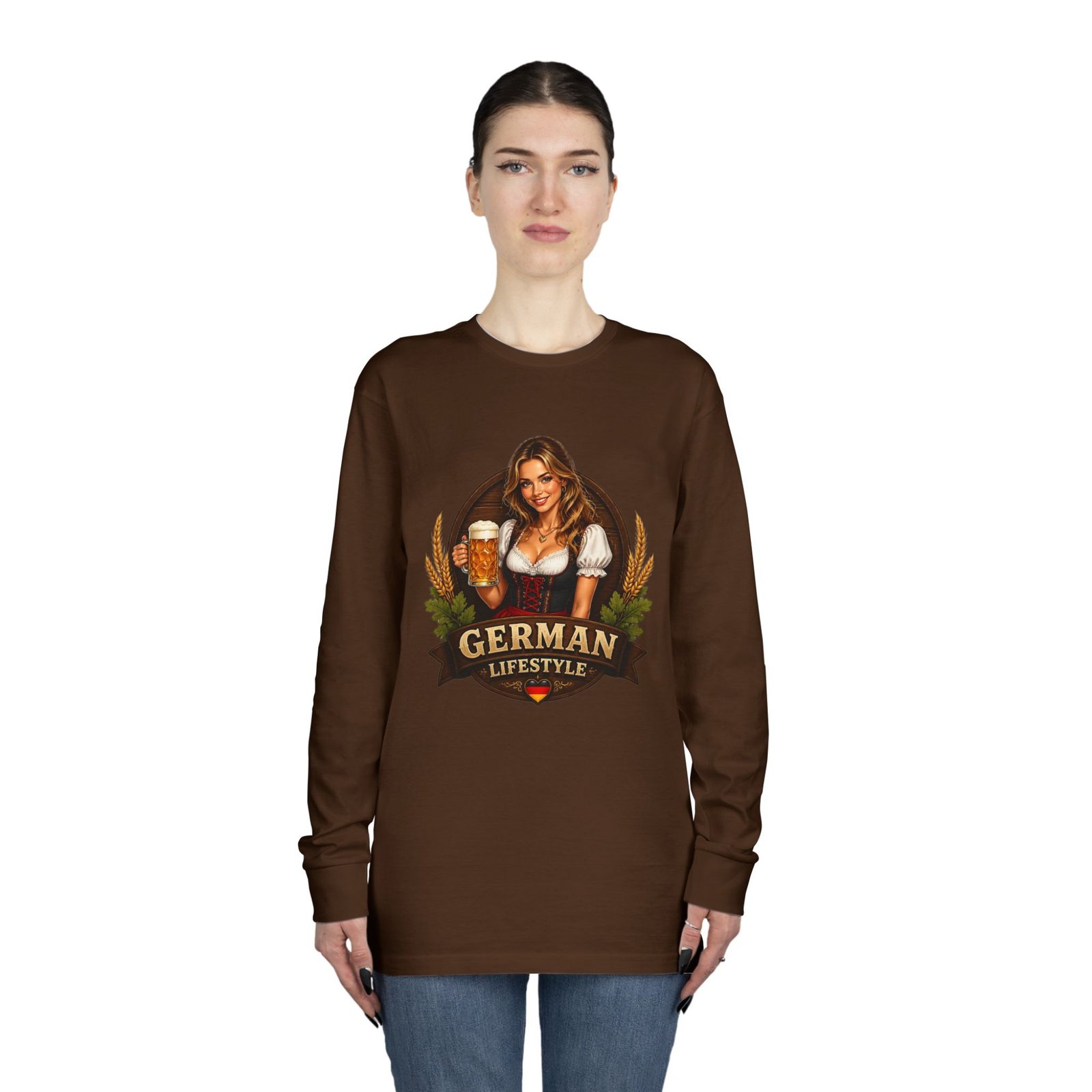 German Lifestyle Long Sleeve Tee — Oktoberfest Beer Girl Graphic - Image 36