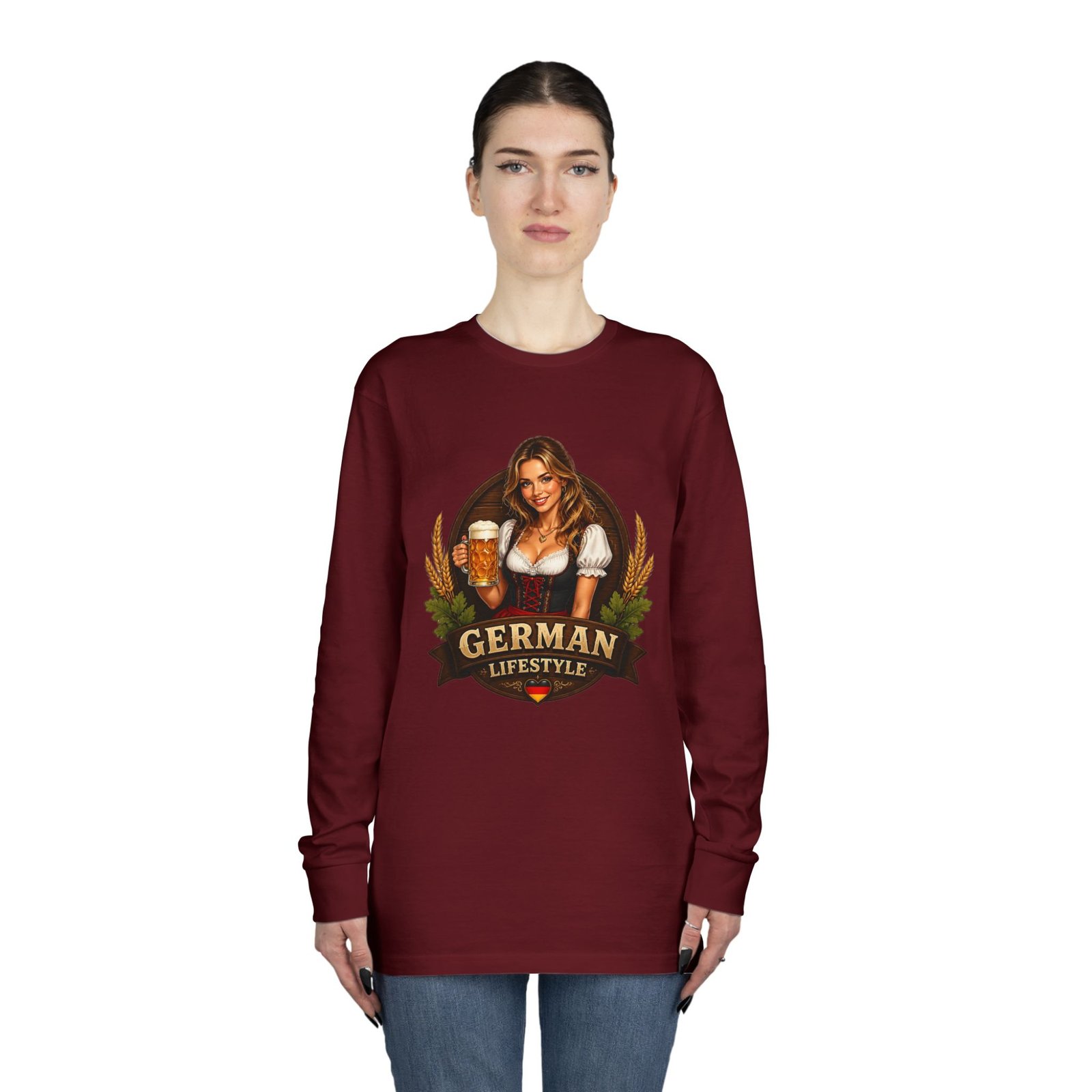 German Lifestyle Long Sleeve Tee — Oktoberfest Beer Girl Graphic - Image 56