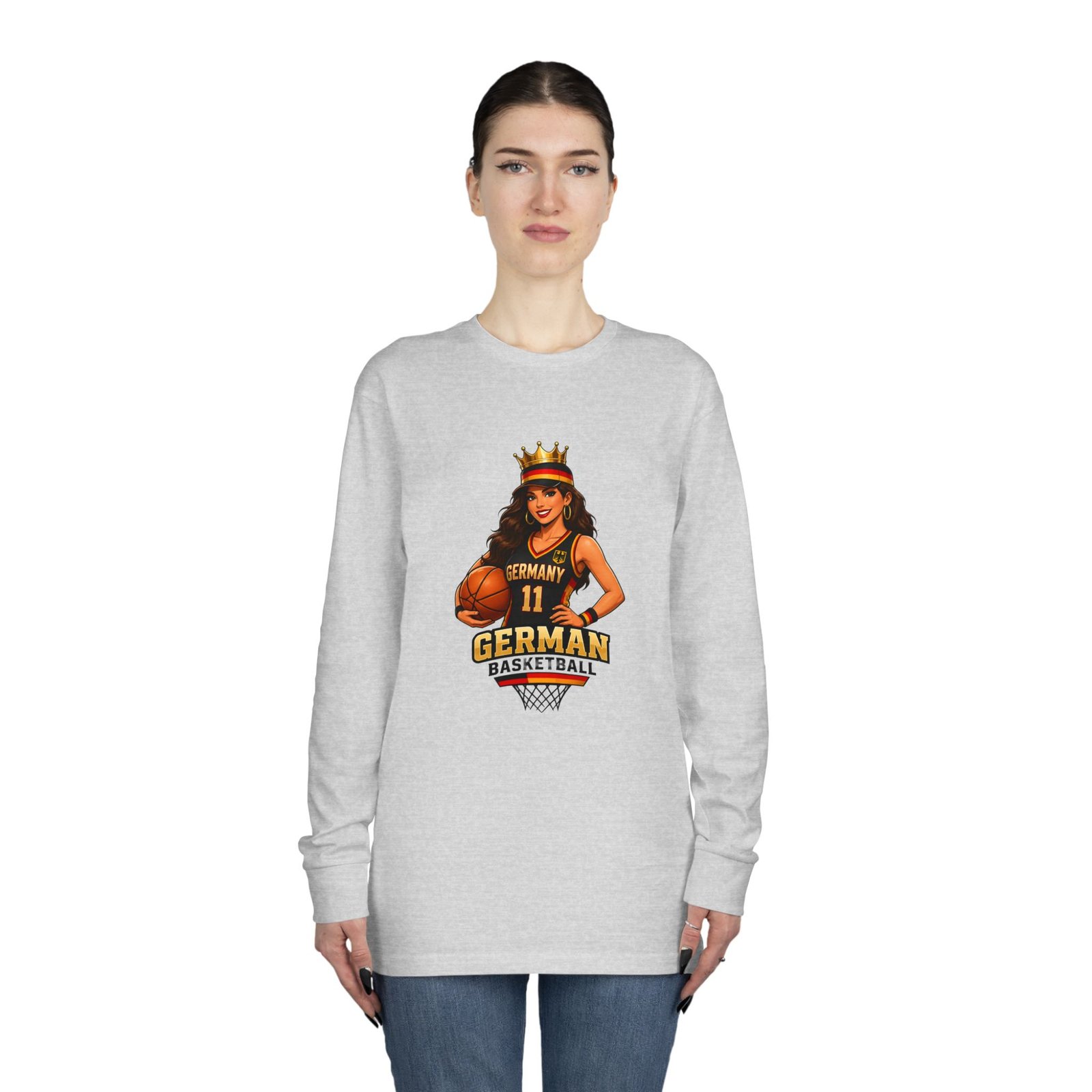 German Basketball Queen Long Sleeve Tee — Women’s Basketball Jersey Graphic - Image 8