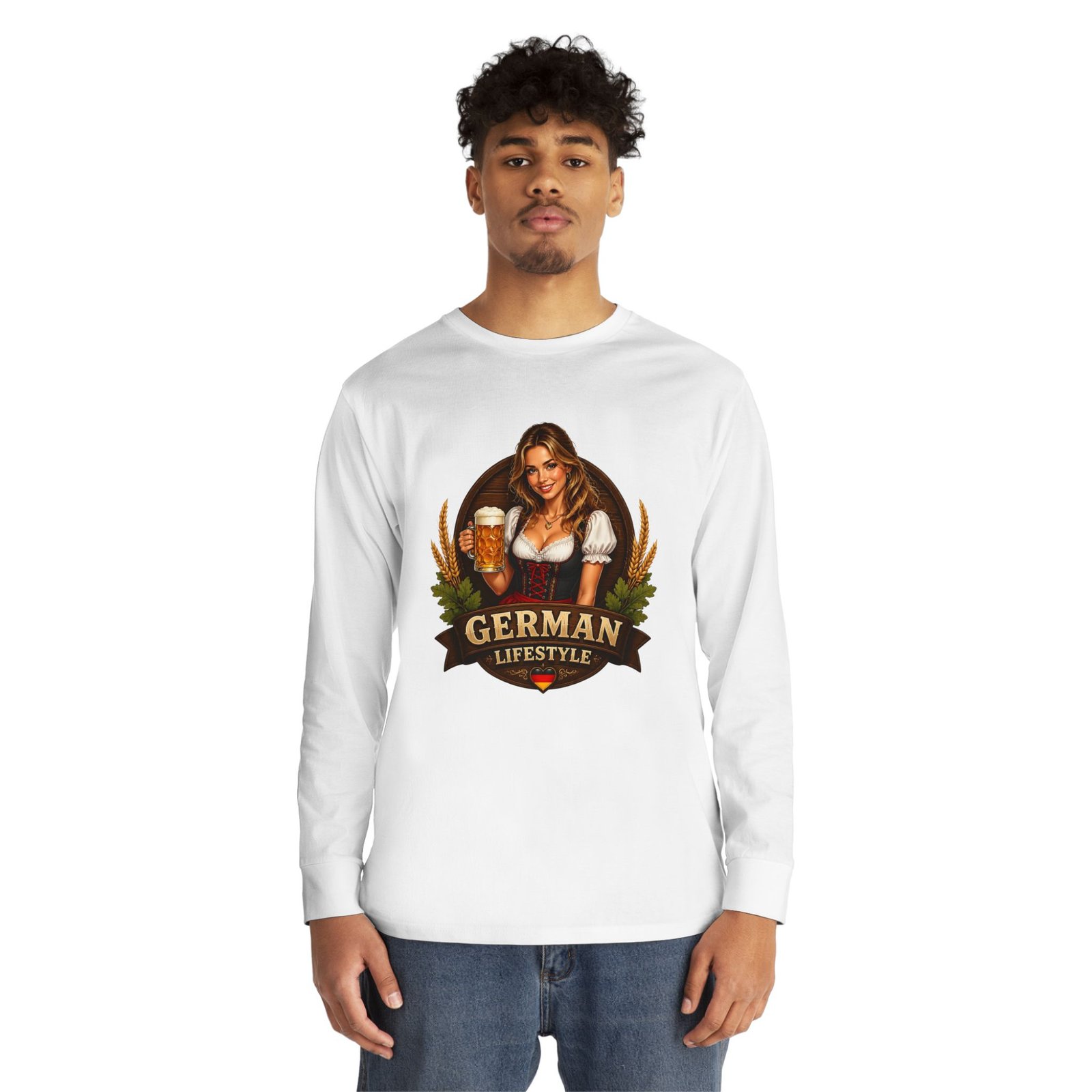 German Lifestyle Long Sleeve Tee — Oktoberfest Beer Girl Graphic - Image 3