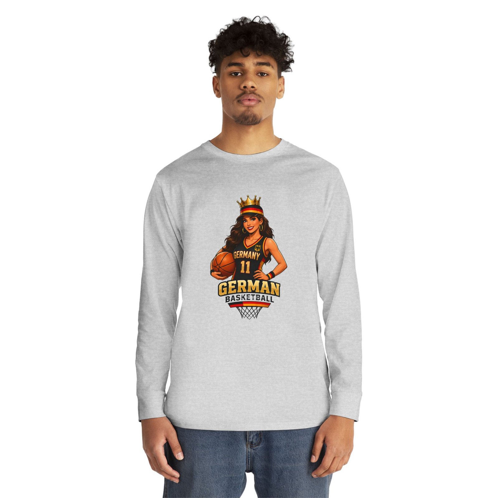 German Basketball Queen Long Sleeve Tee — Women’s Basketball Jersey Graphic - Image 7