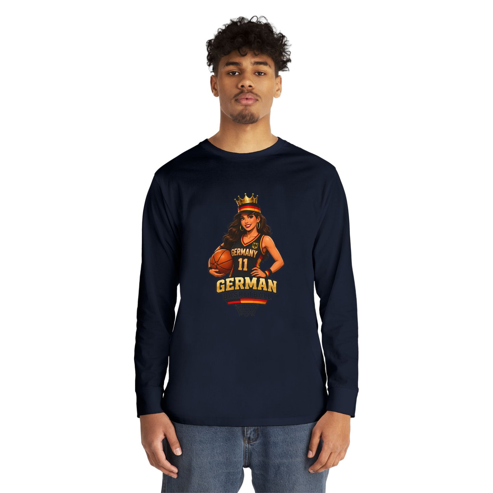 German Basketball Queen Long Sleeve Tee — Women’s Basketball Jersey Graphic - Image 51