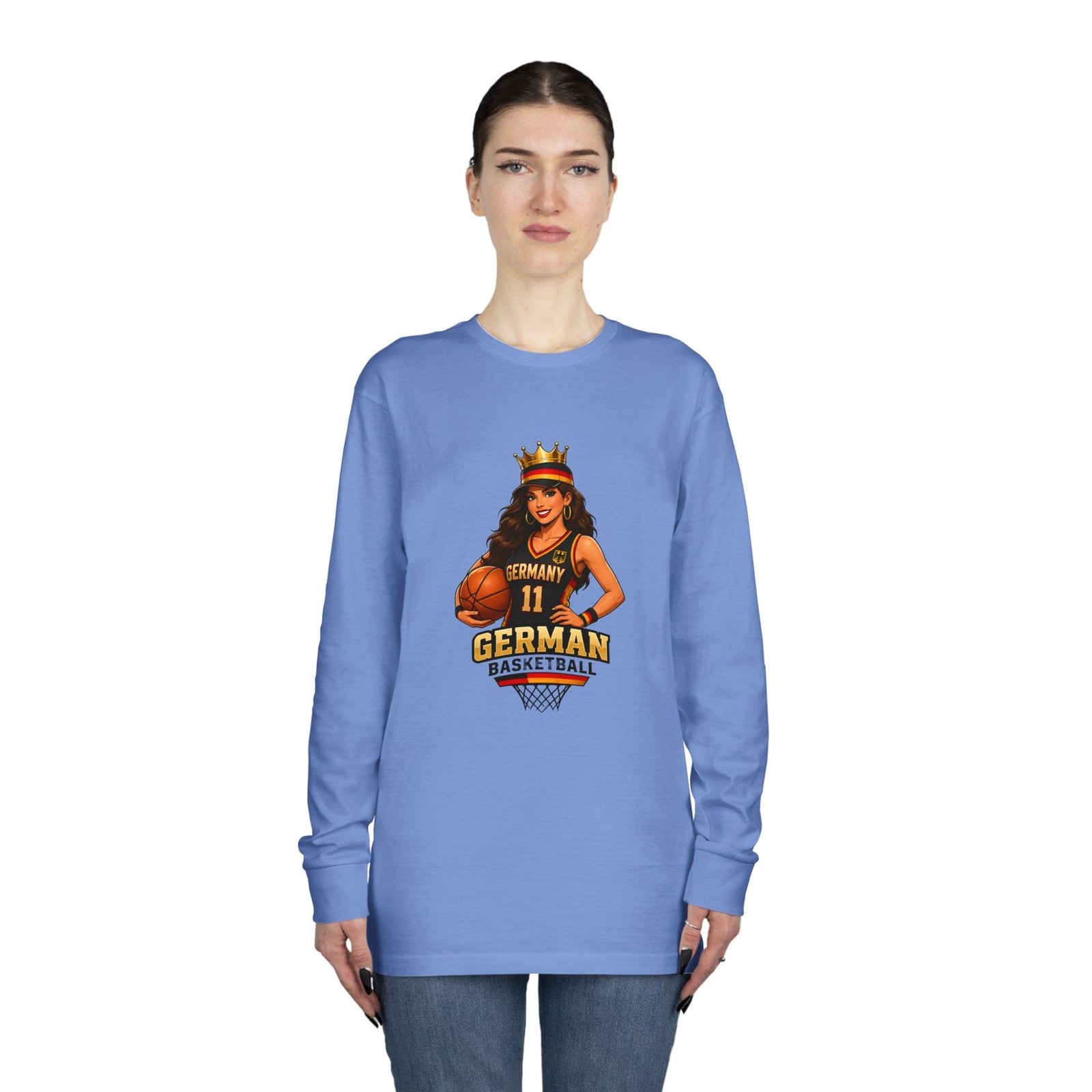 German Basketball Queen Long Sleeve Tee — Women’s Basketball Jersey Graphic - Image 48