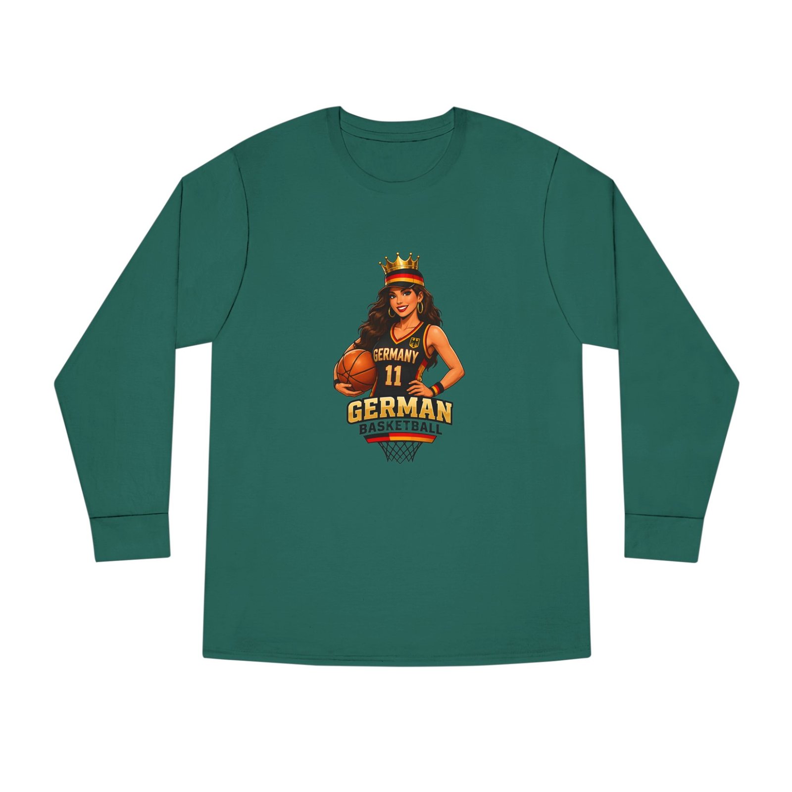 German Basketball Queen Long Sleeve Tee — Women’s Basketball Jersey Graphic - Image 41
