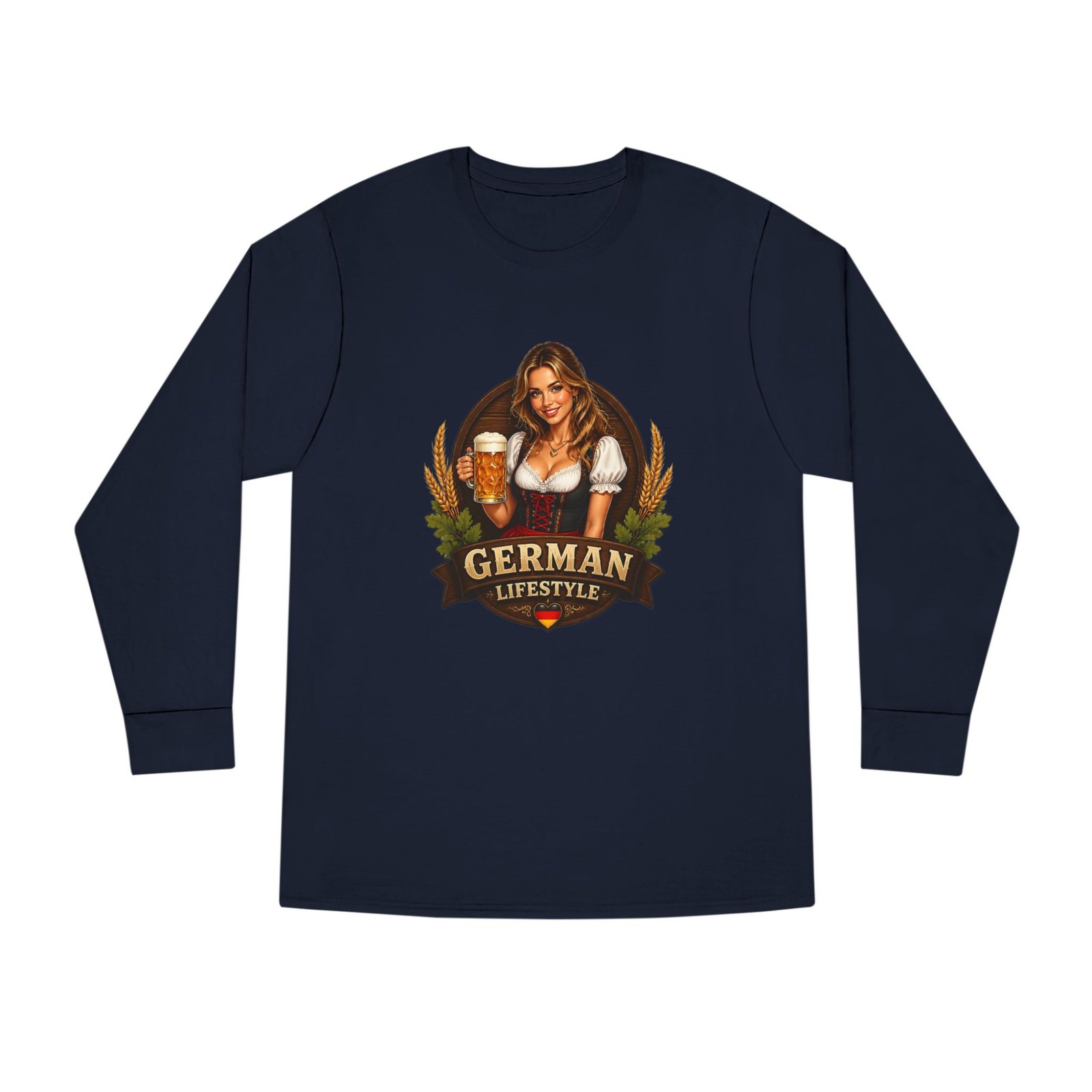 German Lifestyle Long Sleeve Tee — Oktoberfest Beer Girl Graphic - Image 49
