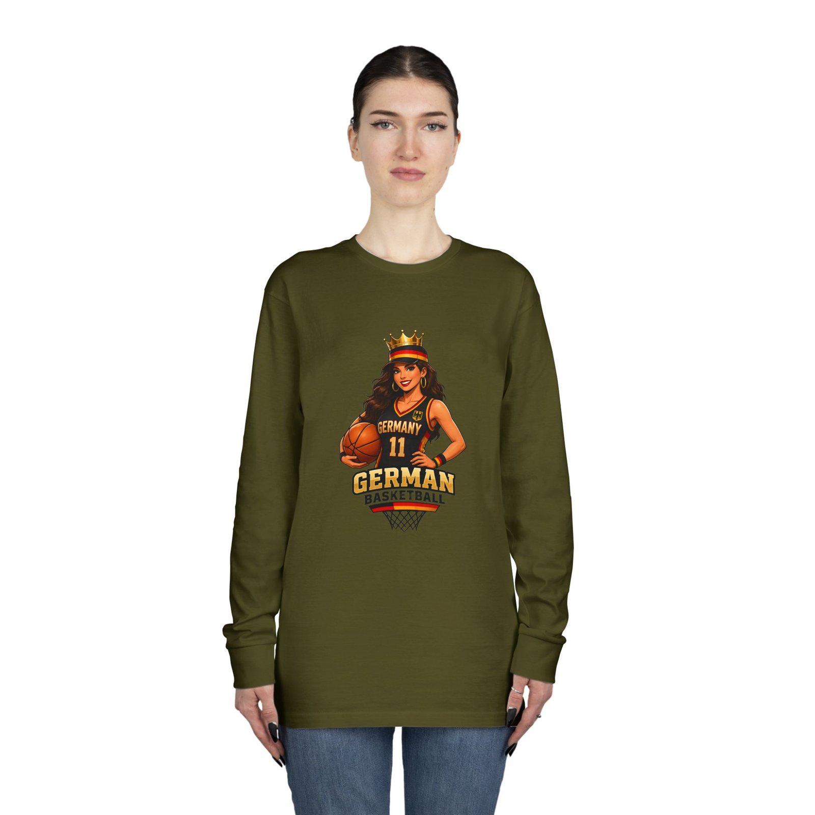 German Basketball Queen Long Sleeve Tee — Women’s Basketball Jersey Graphic - Image 40