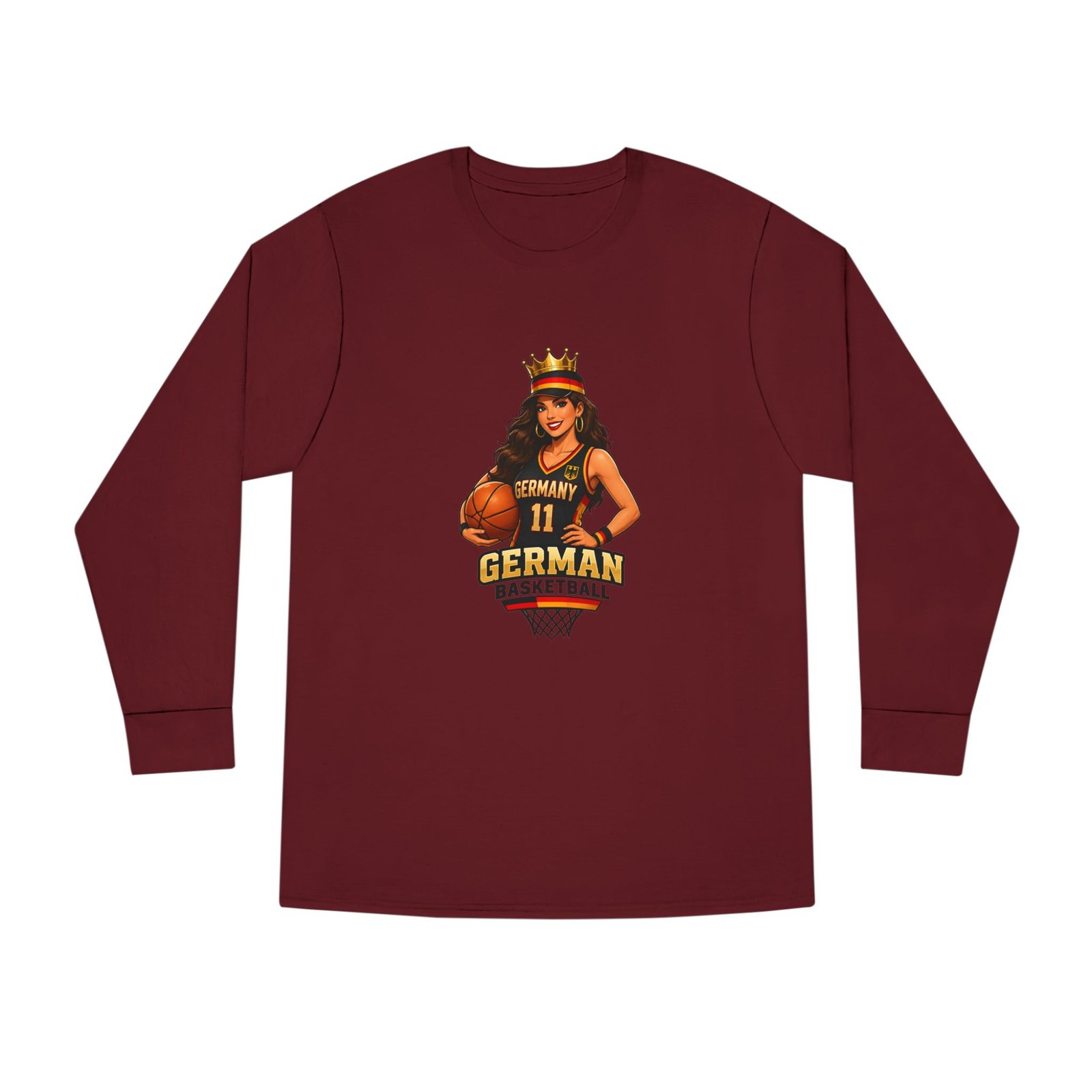 German Basketball Queen Long Sleeve Tee — Women’s Basketball Jersey Graphic - Image 53