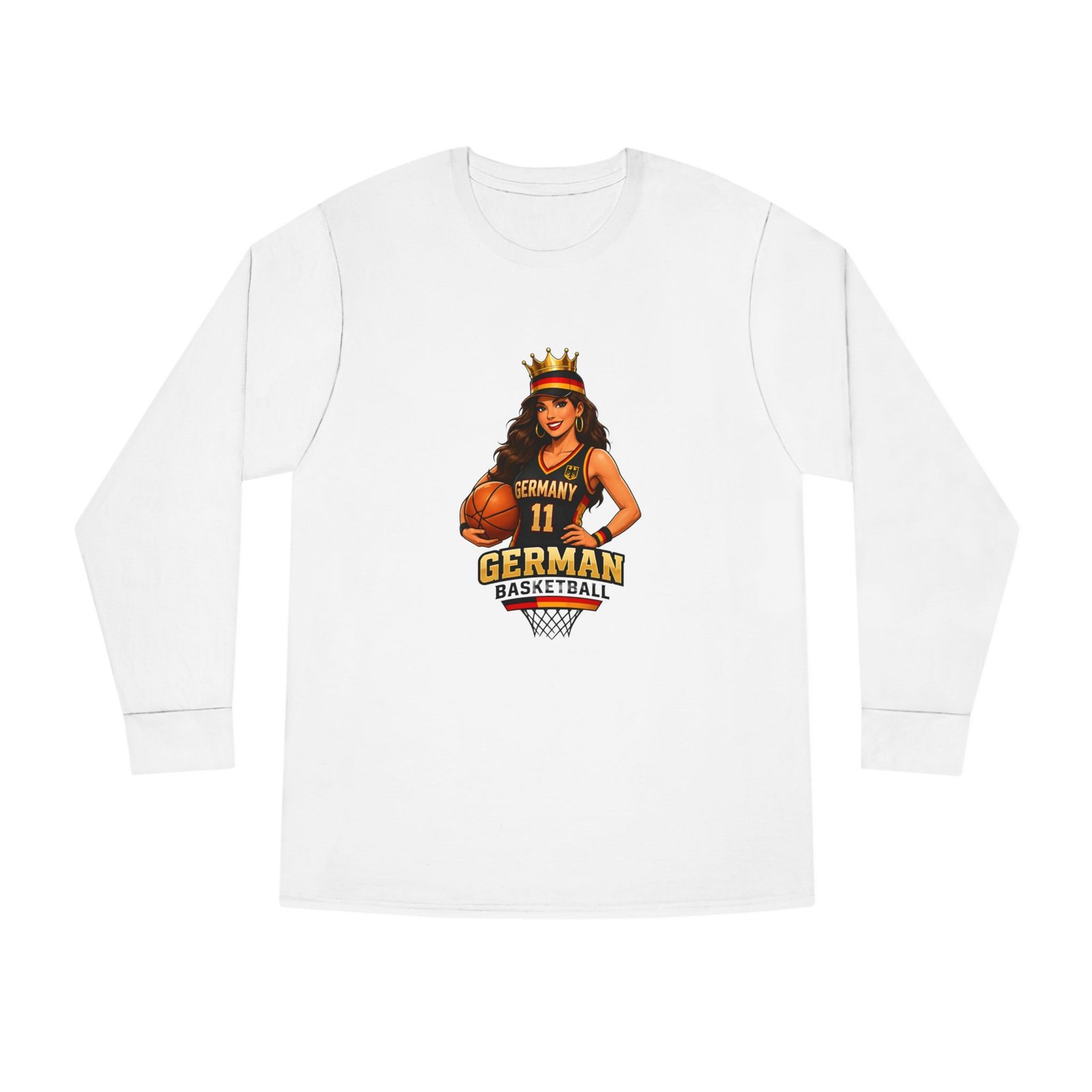 German Basketball Queen Long Sleeve Tee — Women’s Basketball Jersey Graphic
