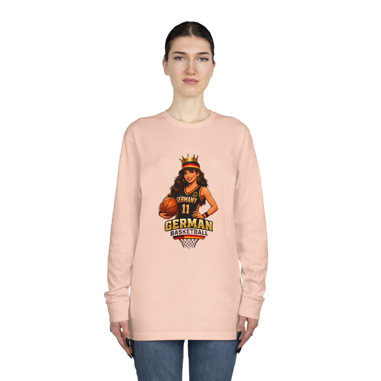 German Basketball Queen Long Sleeve Tee — Women’s Basketball Jersey Graphic - Image 20