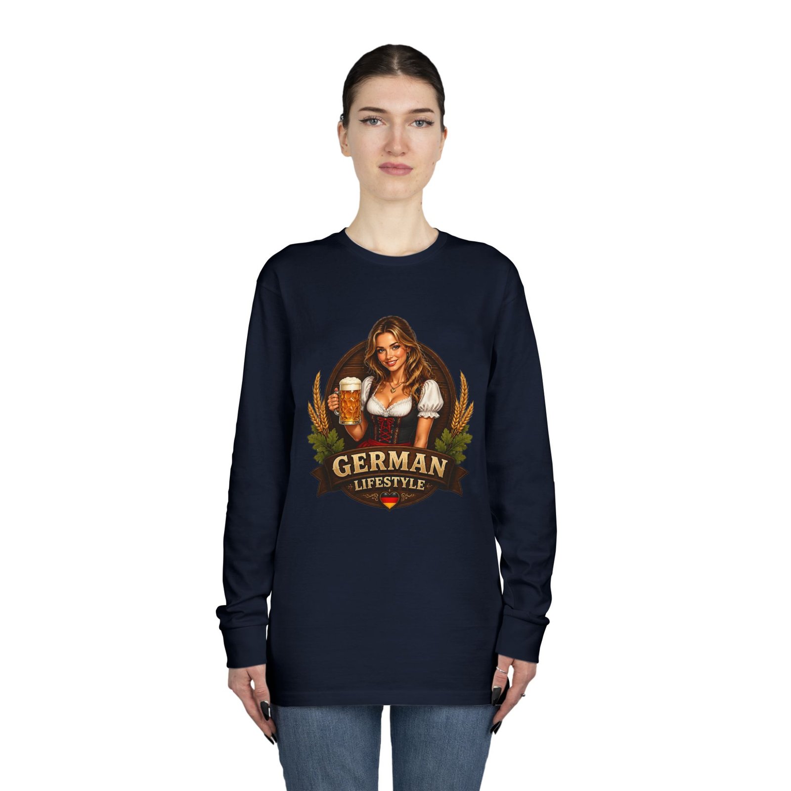 German Lifestyle Long Sleeve Tee — Oktoberfest Beer Girl Graphic - Image 52