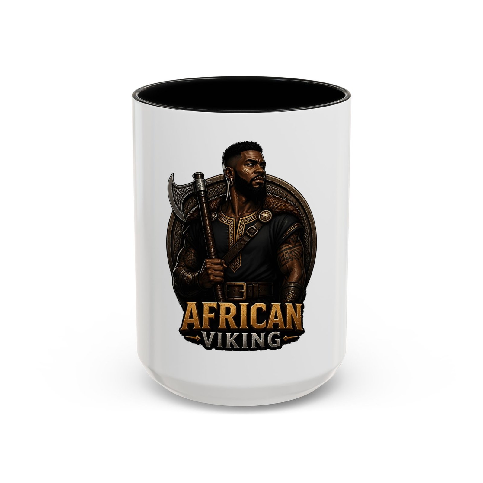 African Viking Coffee Mug — Black Warrior Axe Design (11/15oz) - Image 17
