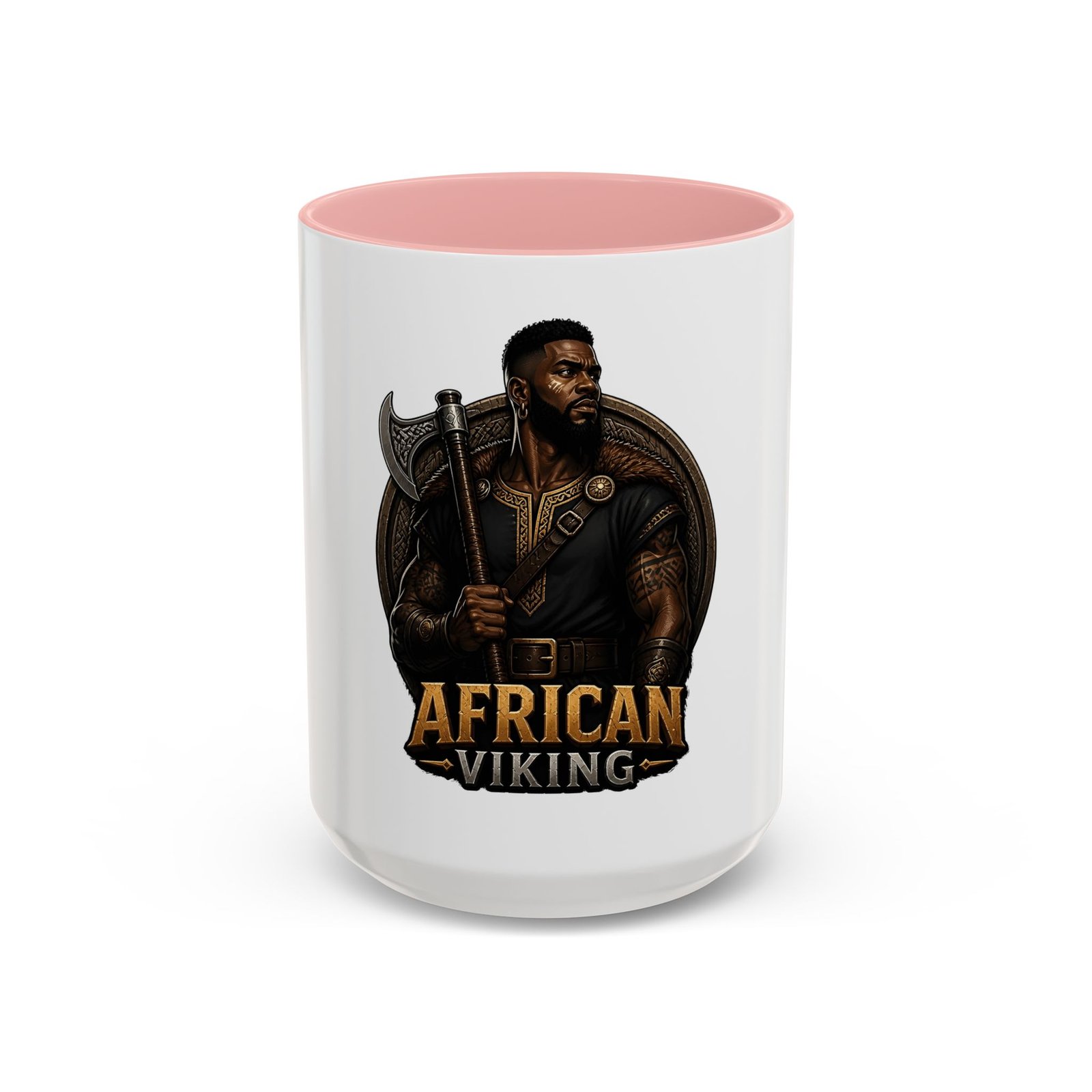 African Viking Coffee Mug — Black Warrior Axe Design (11/15oz) - Image 25
