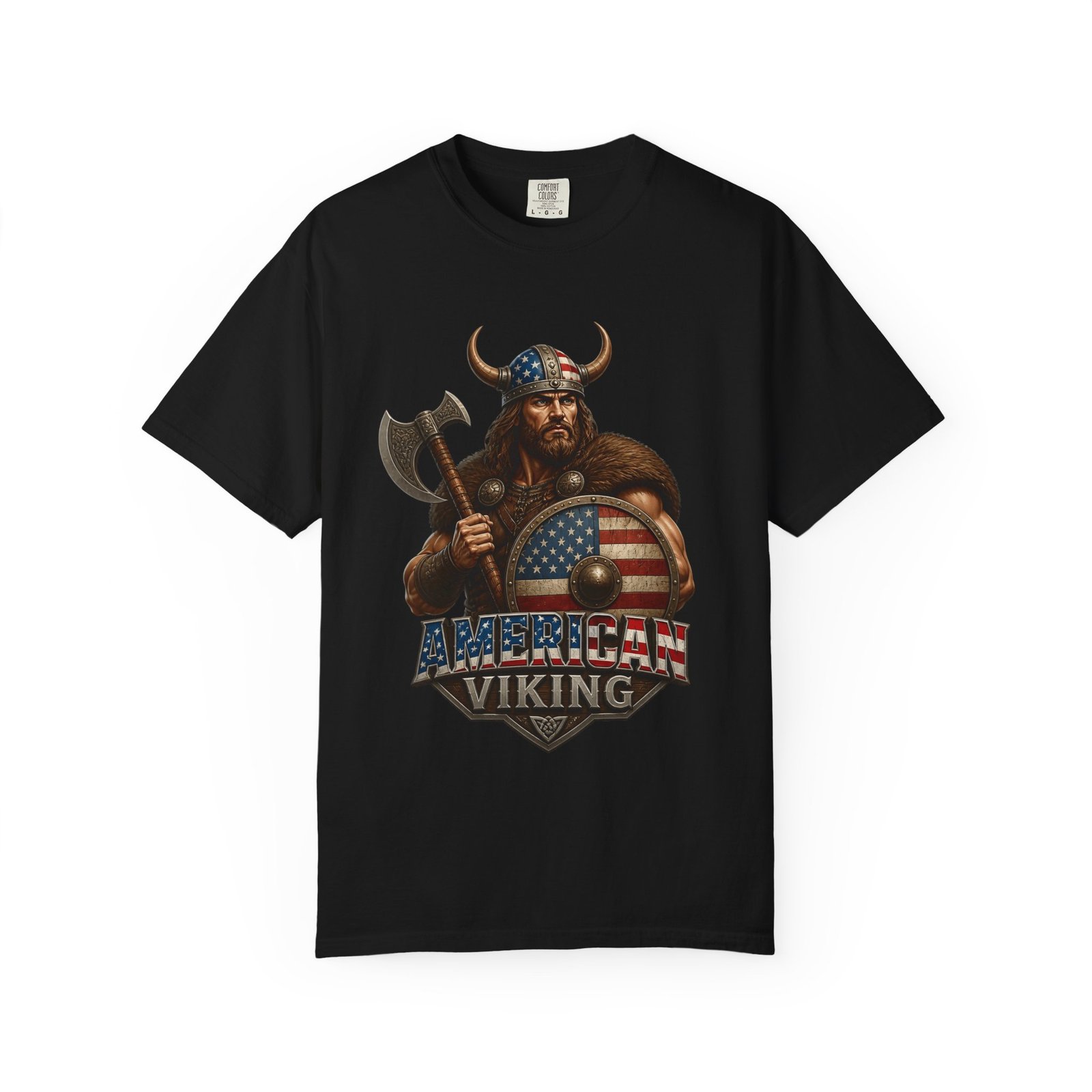 American Viking T-Shirt — Patriotic Viking Shield Tee - Image 49