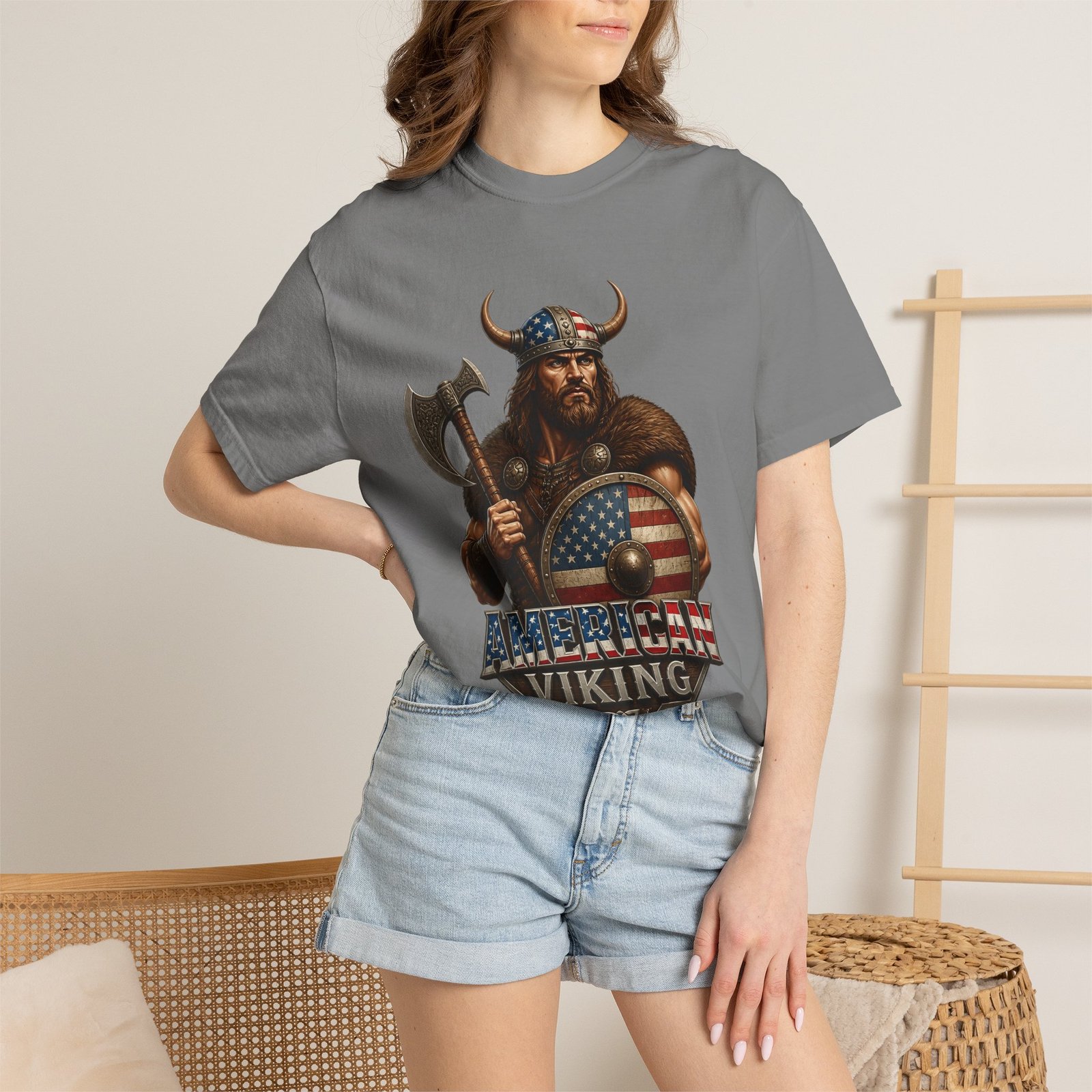 American Viking T-Shirt — Patriotic Viking Shield Tee - Image 36