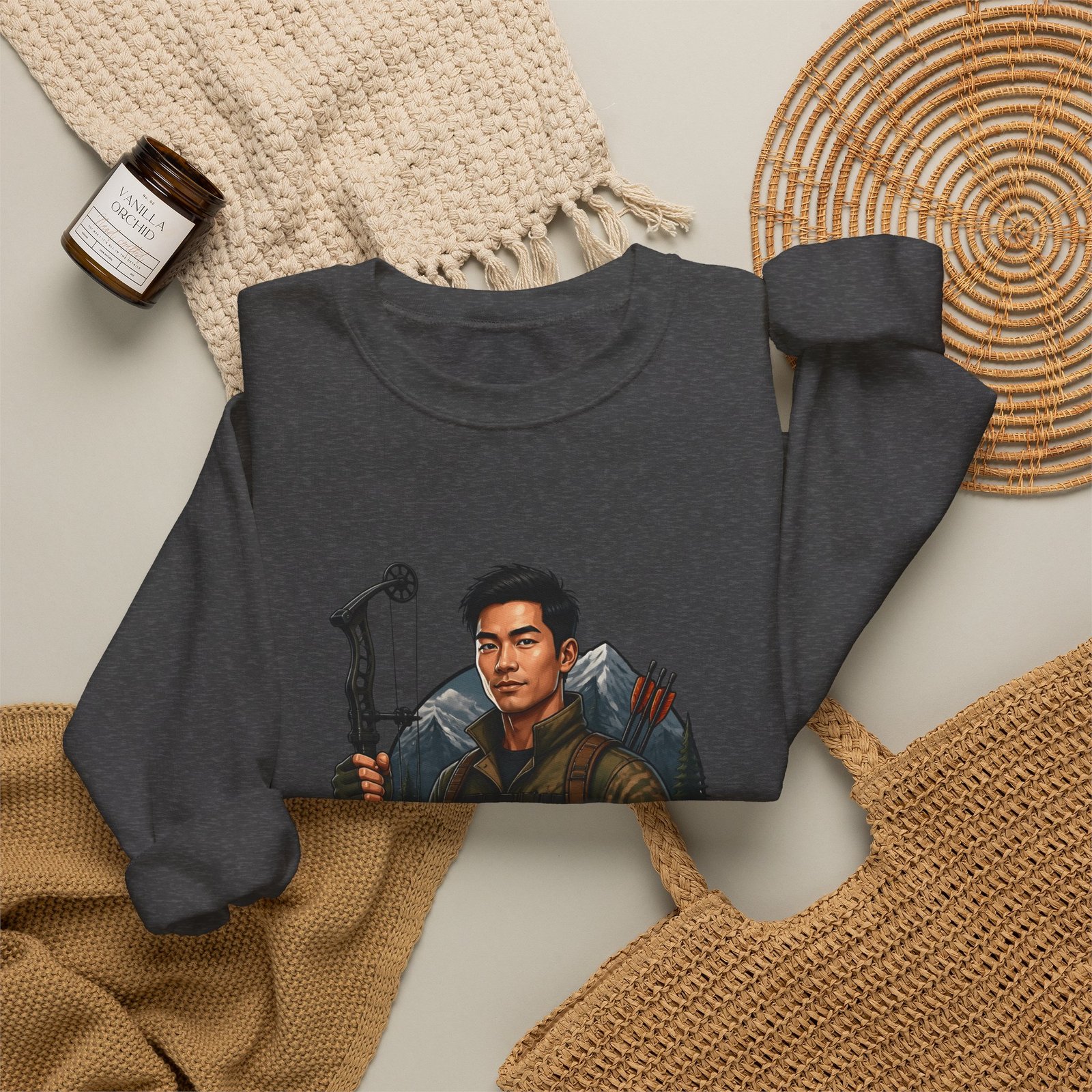 Hunter Crewneck Sweatshirt — "Asian Hunter" Archery Graphic Pullover - Image 36