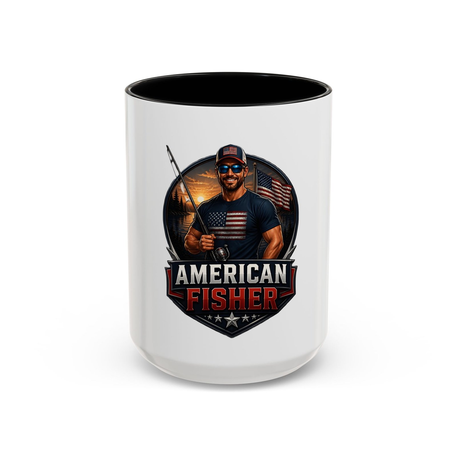 American Fisher Coffee Mug - Patriotic Fisherman 11/15oz Accent Mug - Image 17