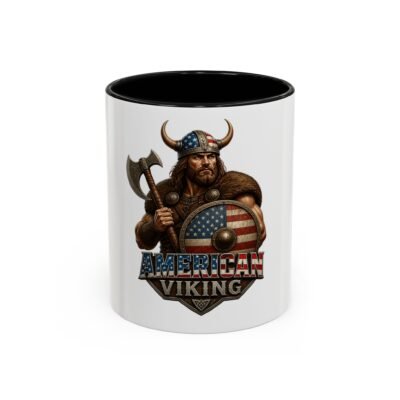 American Viking Coffee Mug – Patriotic Viking Shield Accent Mug (11/15 oz)