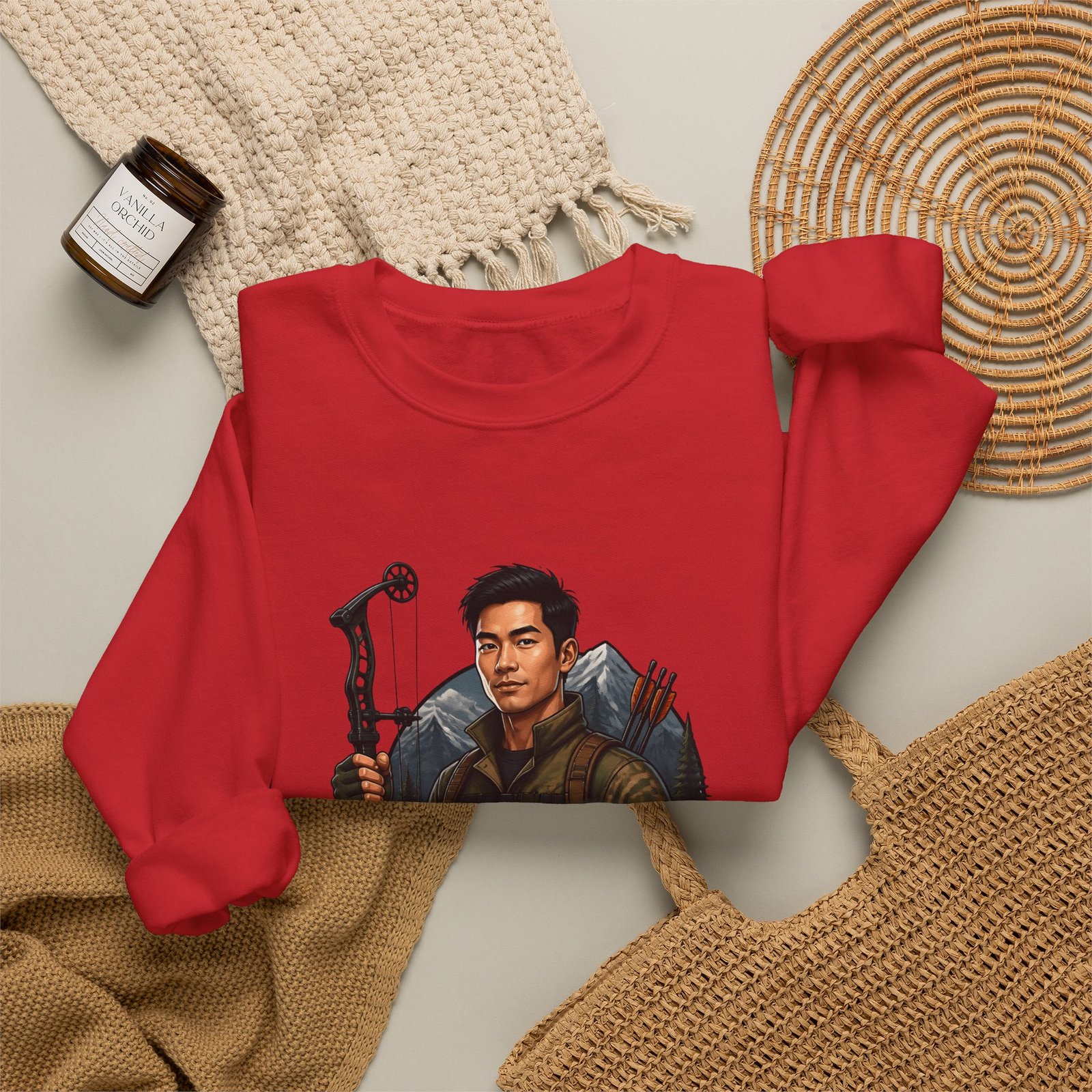 Hunter Crewneck Sweatshirt — "Asian Hunter" Archery Graphic Pullover - Image 48