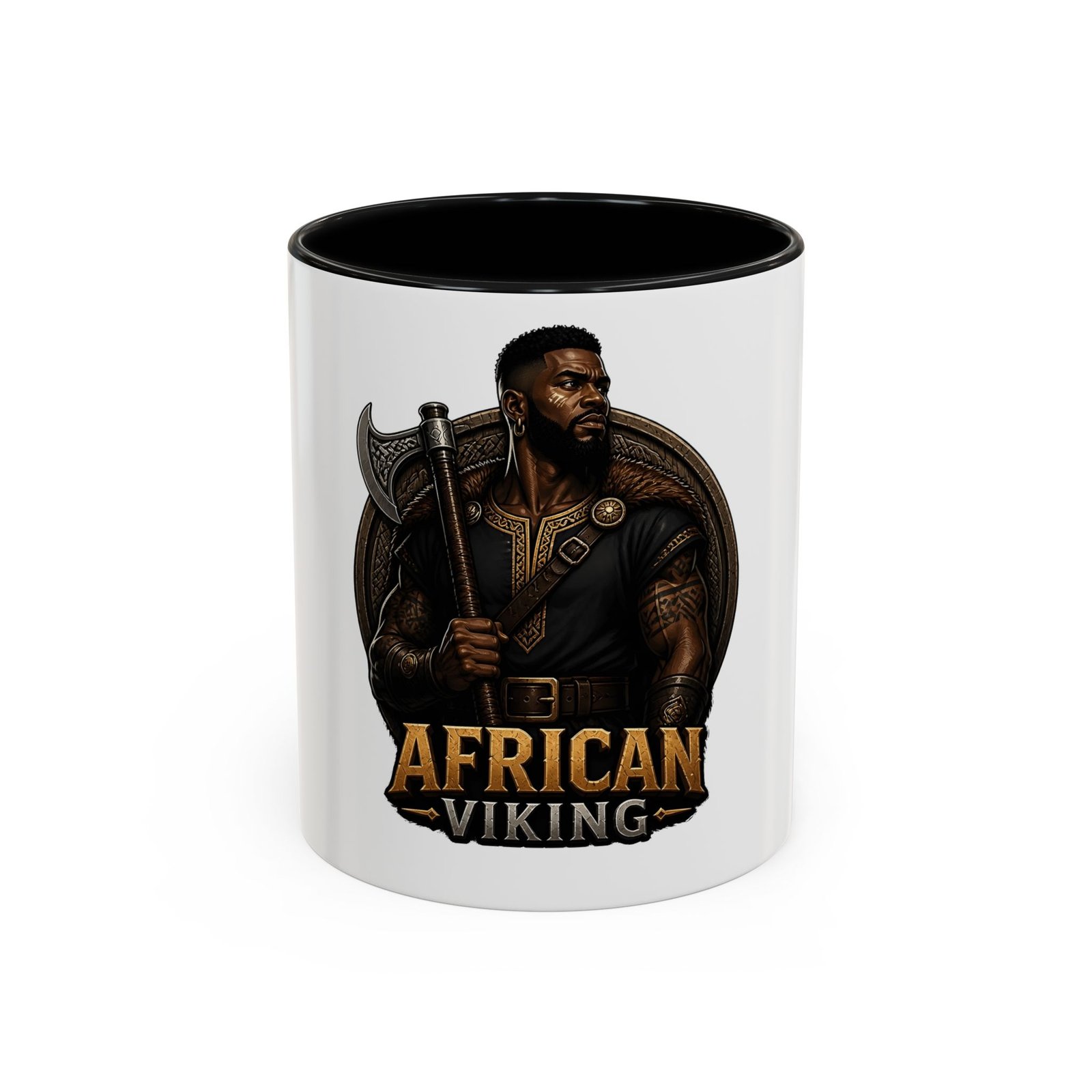 African Viking Coffee Mug — Black Warrior Axe Design (11/15oz)