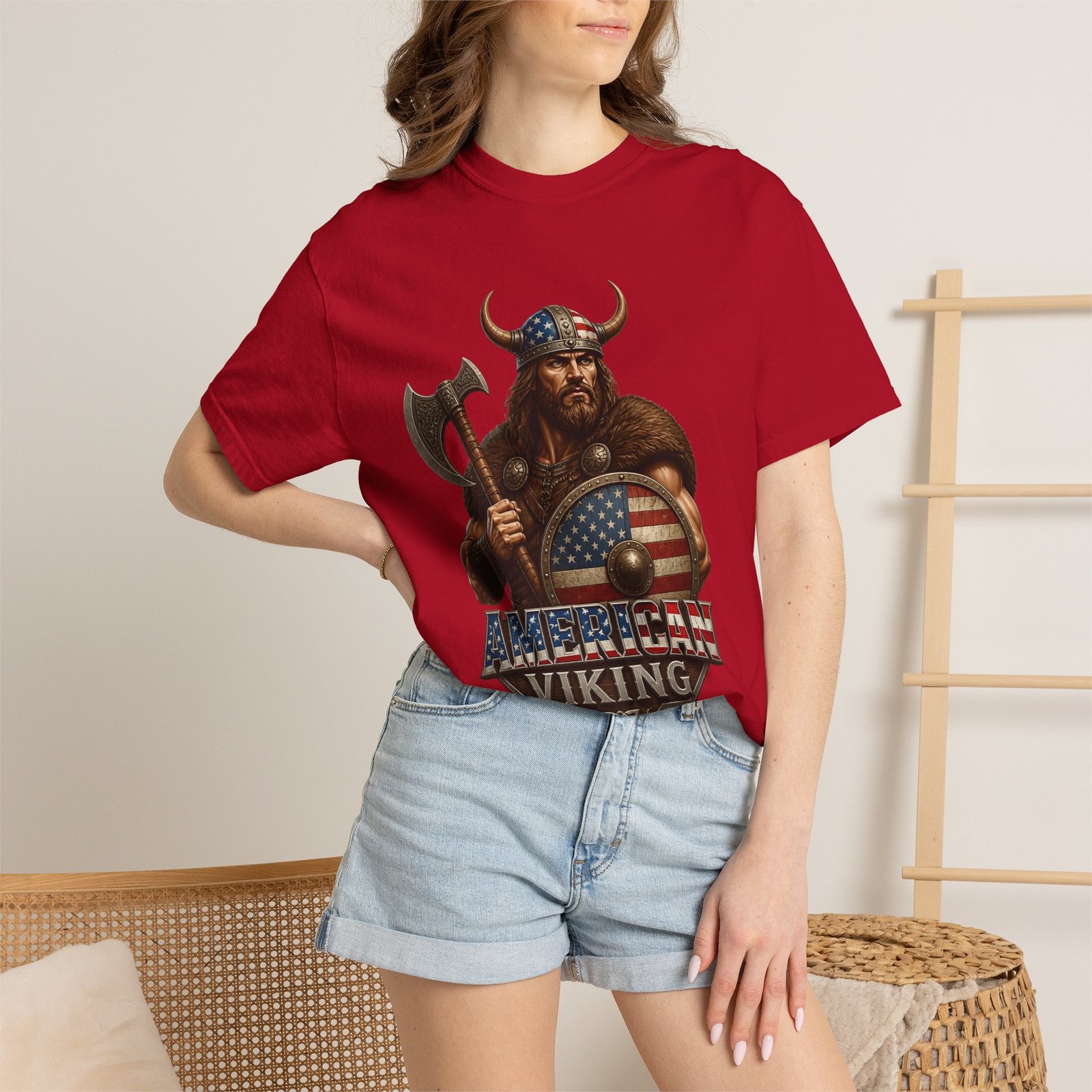 American Viking T-Shirt — Patriotic Viking Shield Tee - Image 60