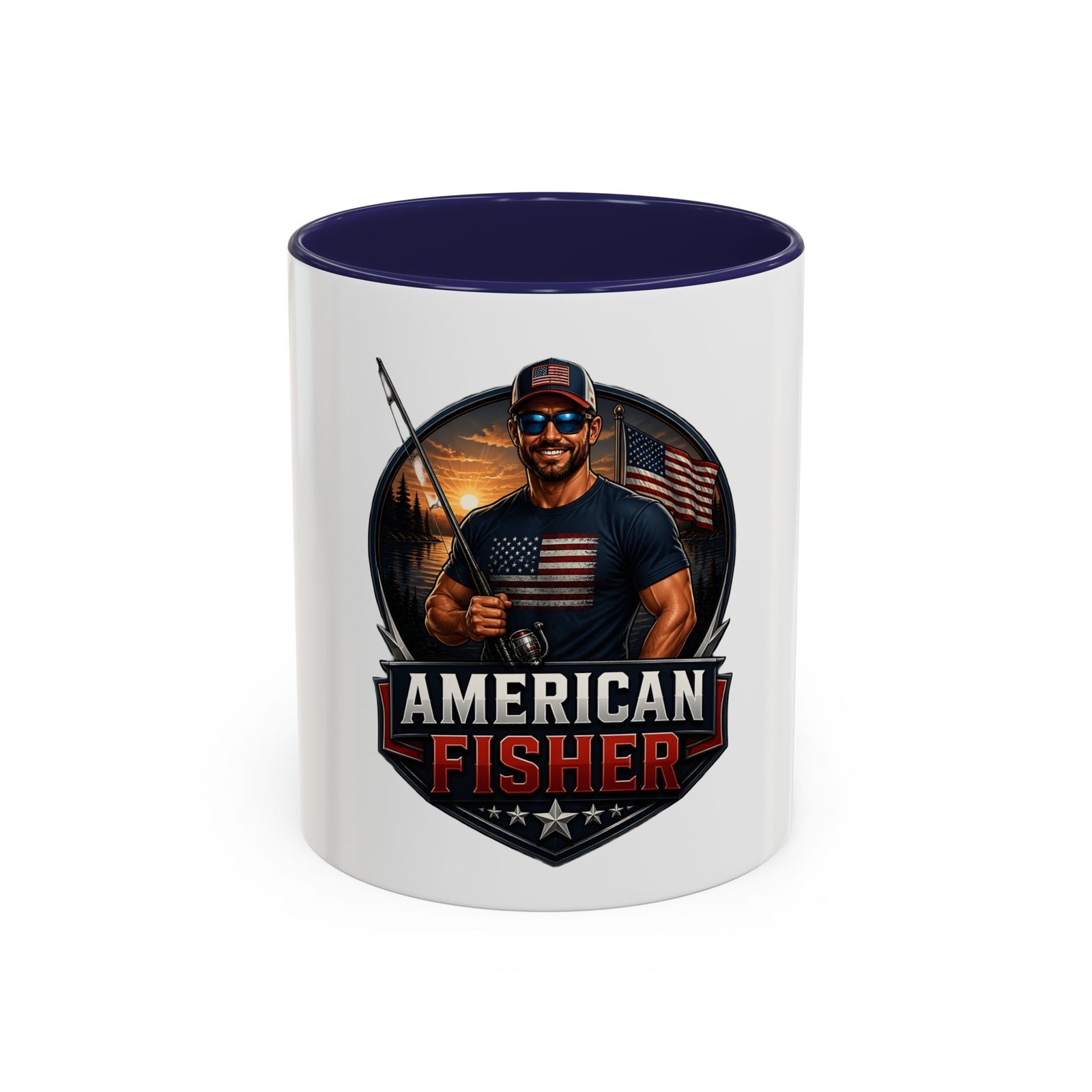 American Fisher Coffee Mug - Patriotic Fisherman 11/15oz Accent Mug - Image 5
