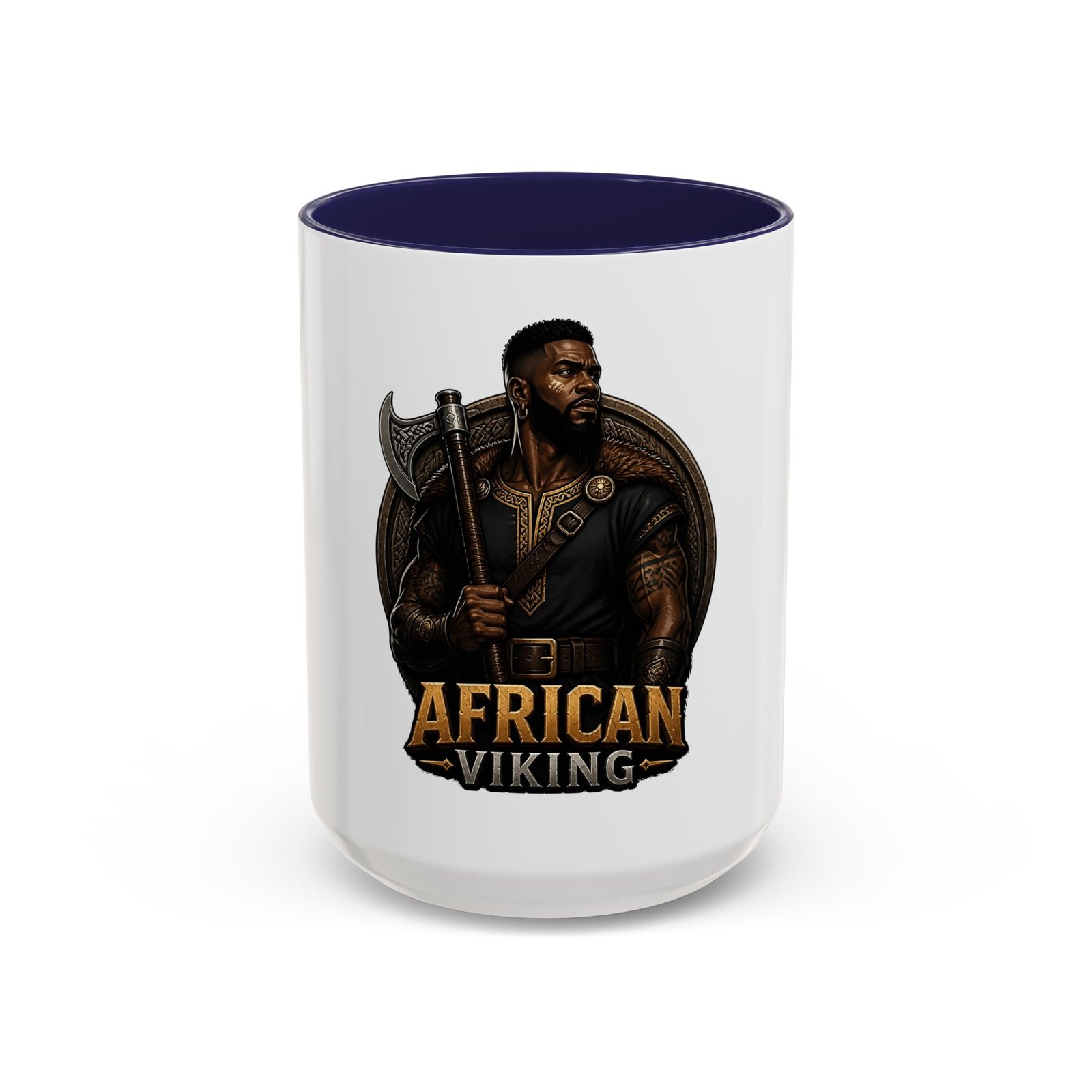 African Viking Coffee Mug — Black Warrior Axe Design (11/15oz) - Image 21