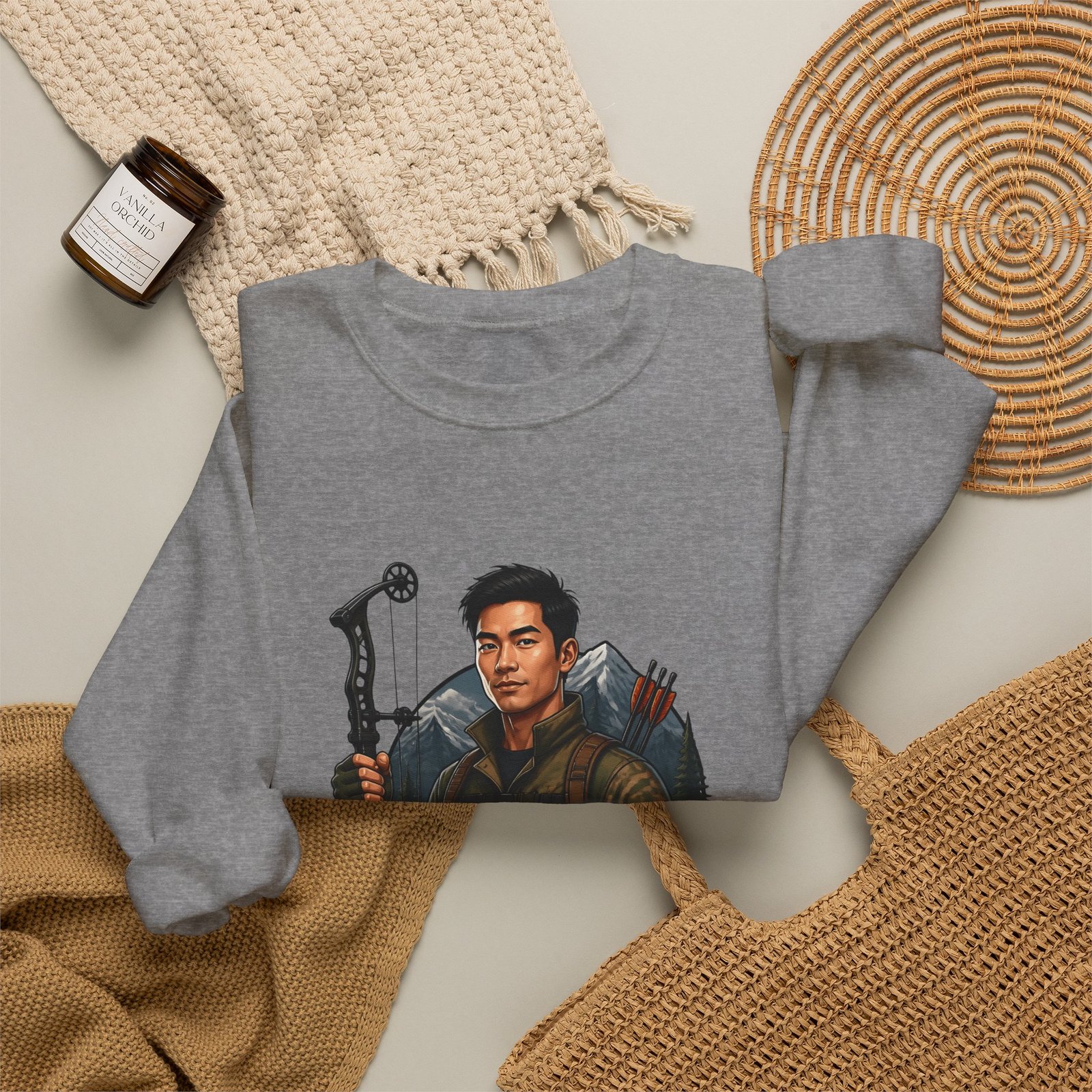 Hunter Crewneck Sweatshirt — "Asian Hunter" Archery Graphic Pullover - Image 32