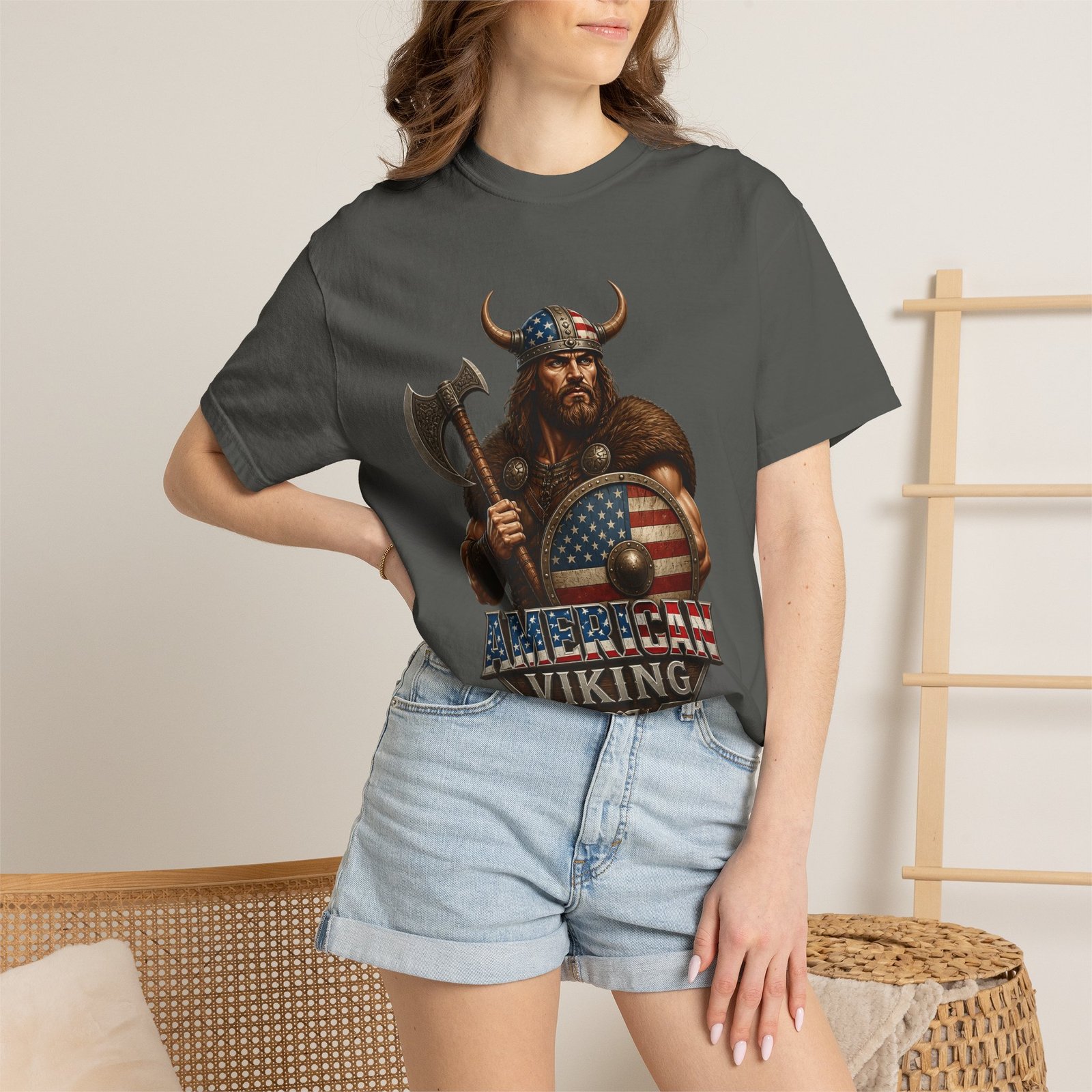 American Viking T-Shirt — Patriotic Viking Shield Tee - Image 32