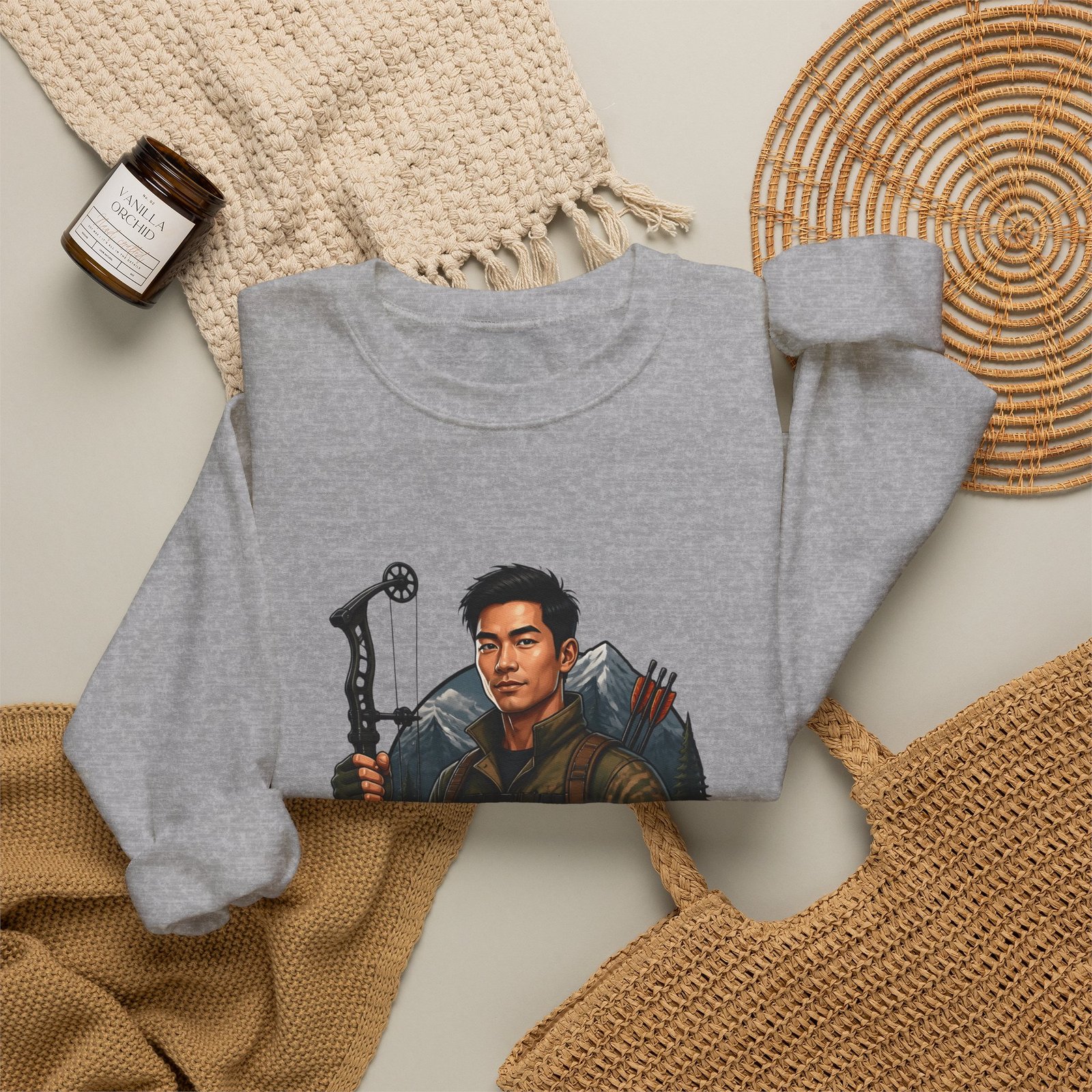 Hunter Crewneck Sweatshirt — "Asian Hunter" Archery Graphic Pullover - Image 24