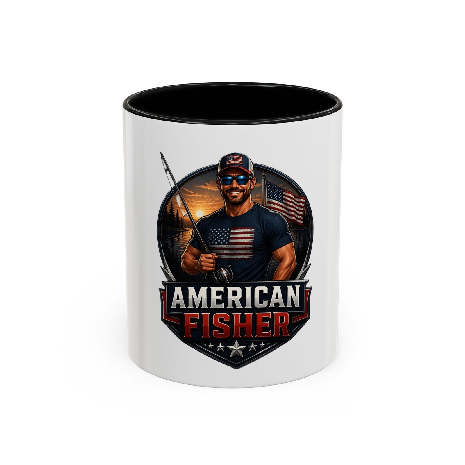 American Fisher Coffee Mug - Patriotic Fisherman 11/15oz Accent Mug