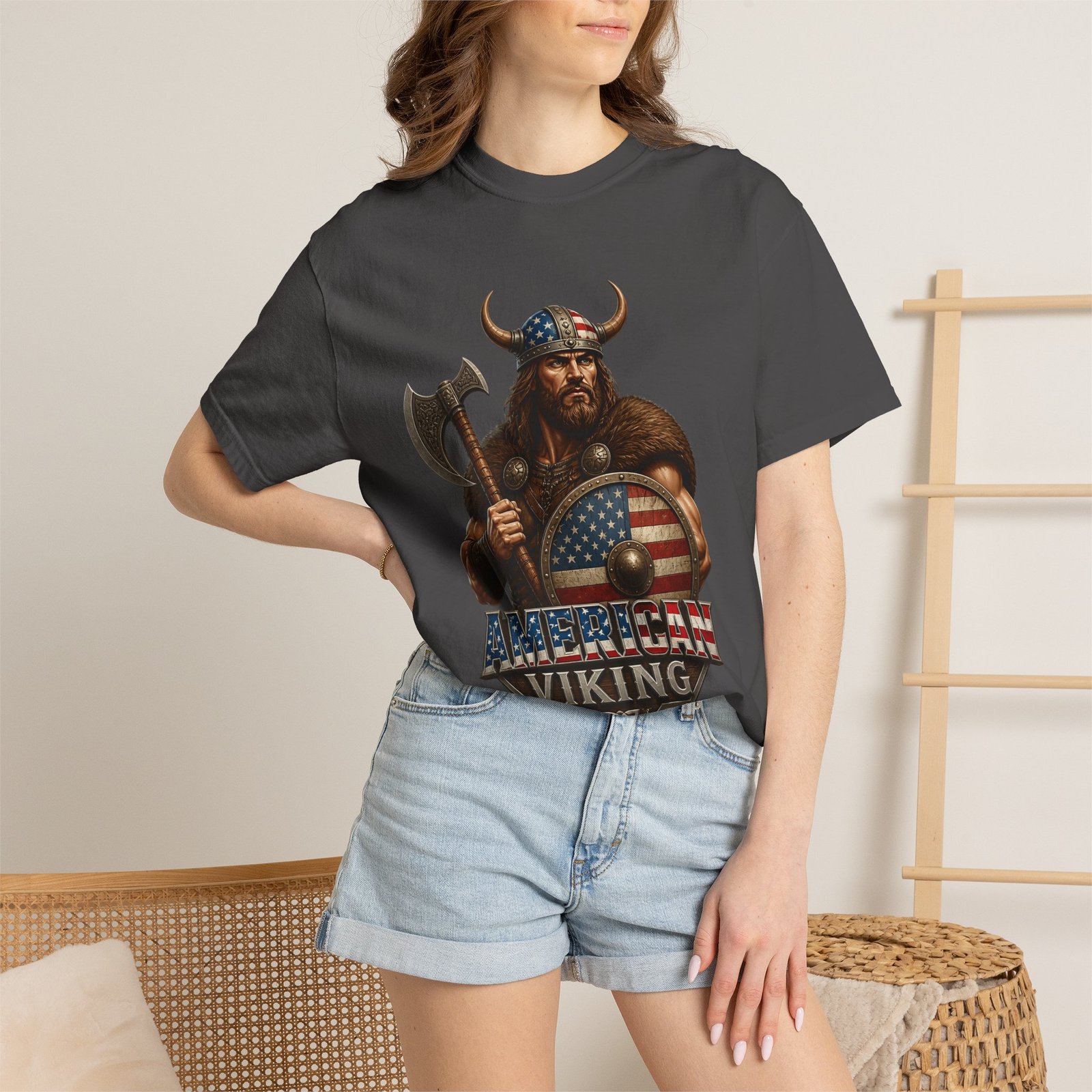 American Viking T-Shirt — Patriotic Viking Shield Tee - Image 48