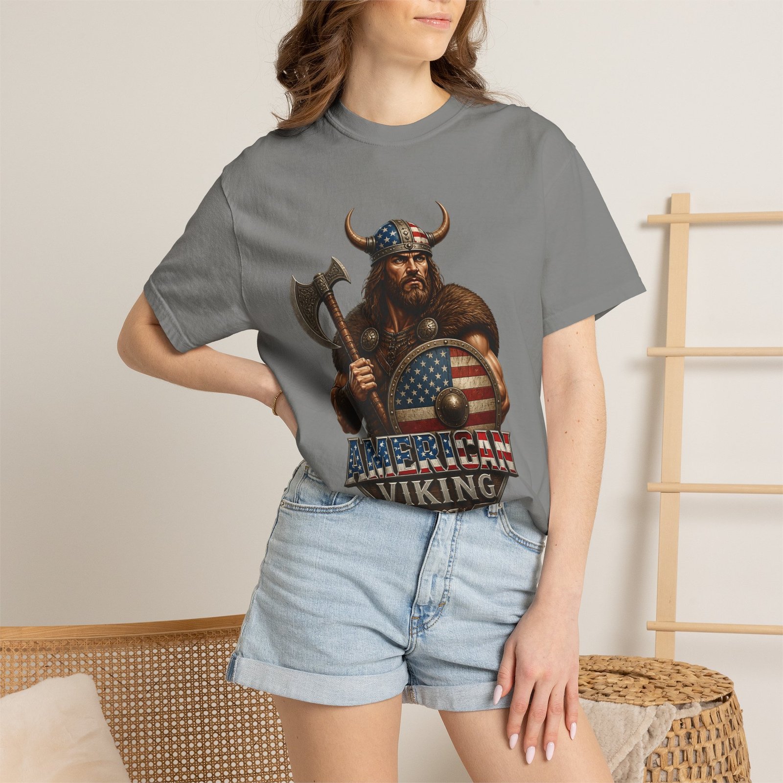 American Viking T-Shirt — Patriotic Viking Shield Tee - Image 44